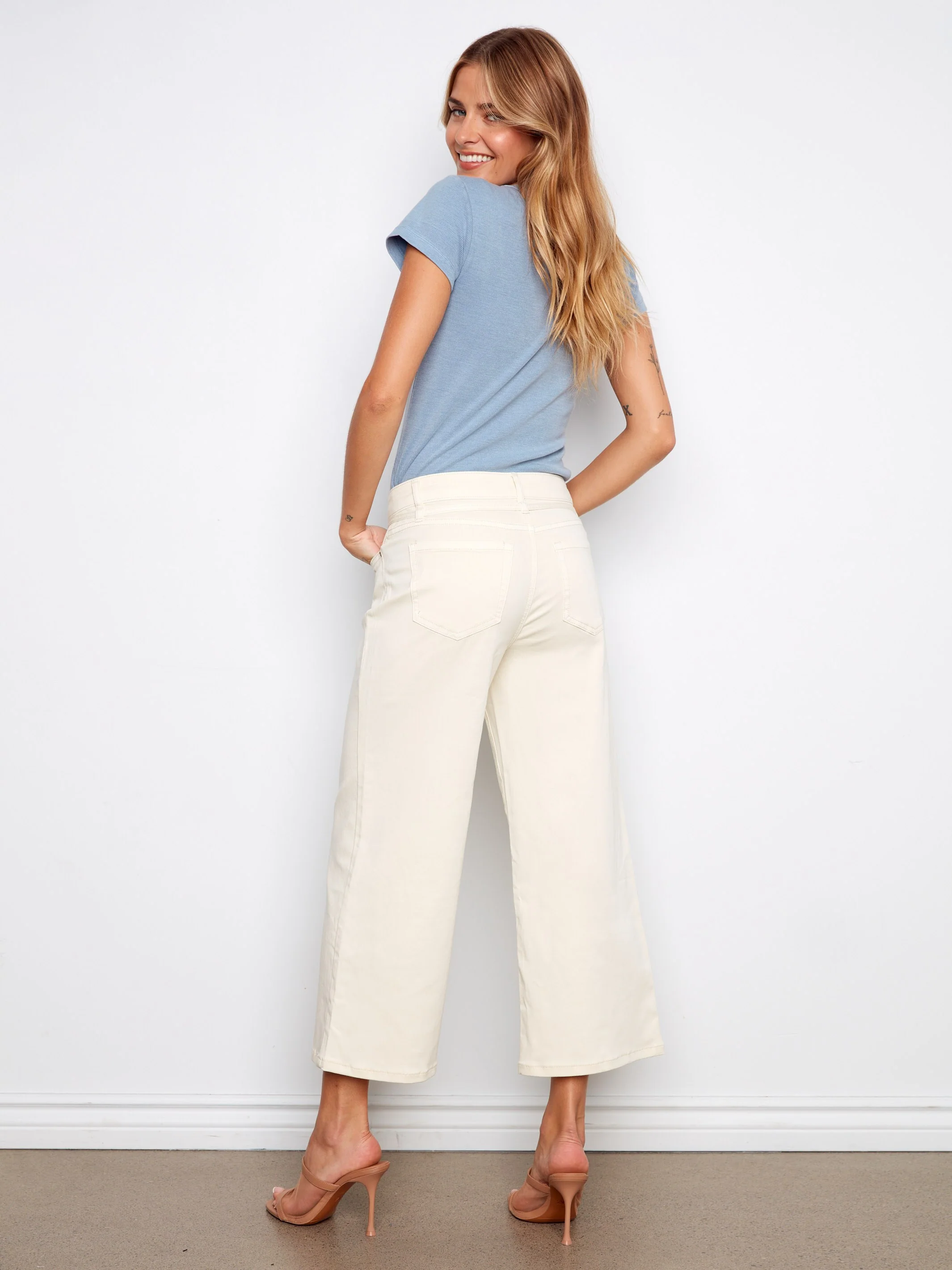 Belted Cropped Wide Leg Twill Jeans - Natural - Image 3