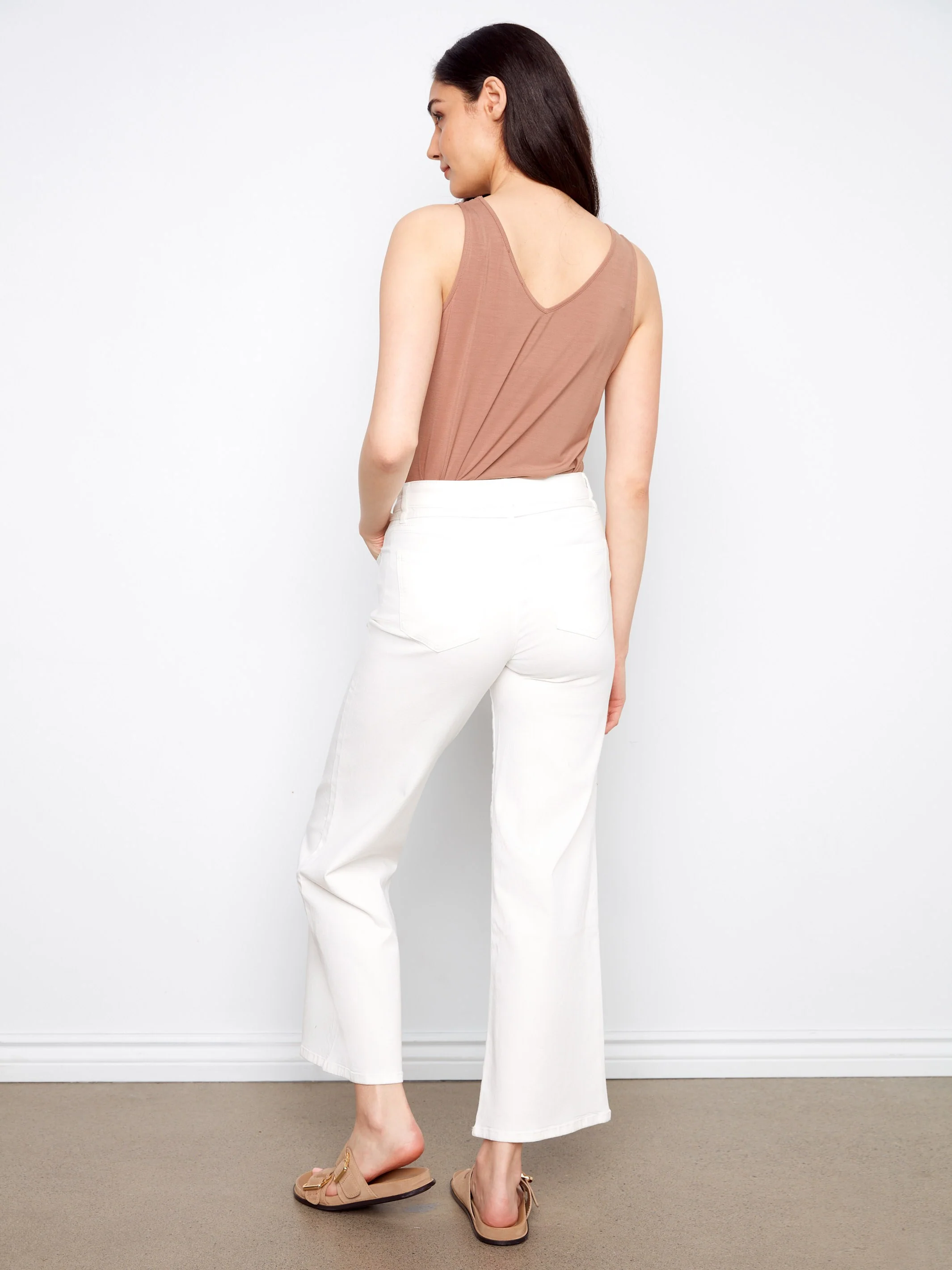 Belted Wide Leg Twill Pants - White - Image 5