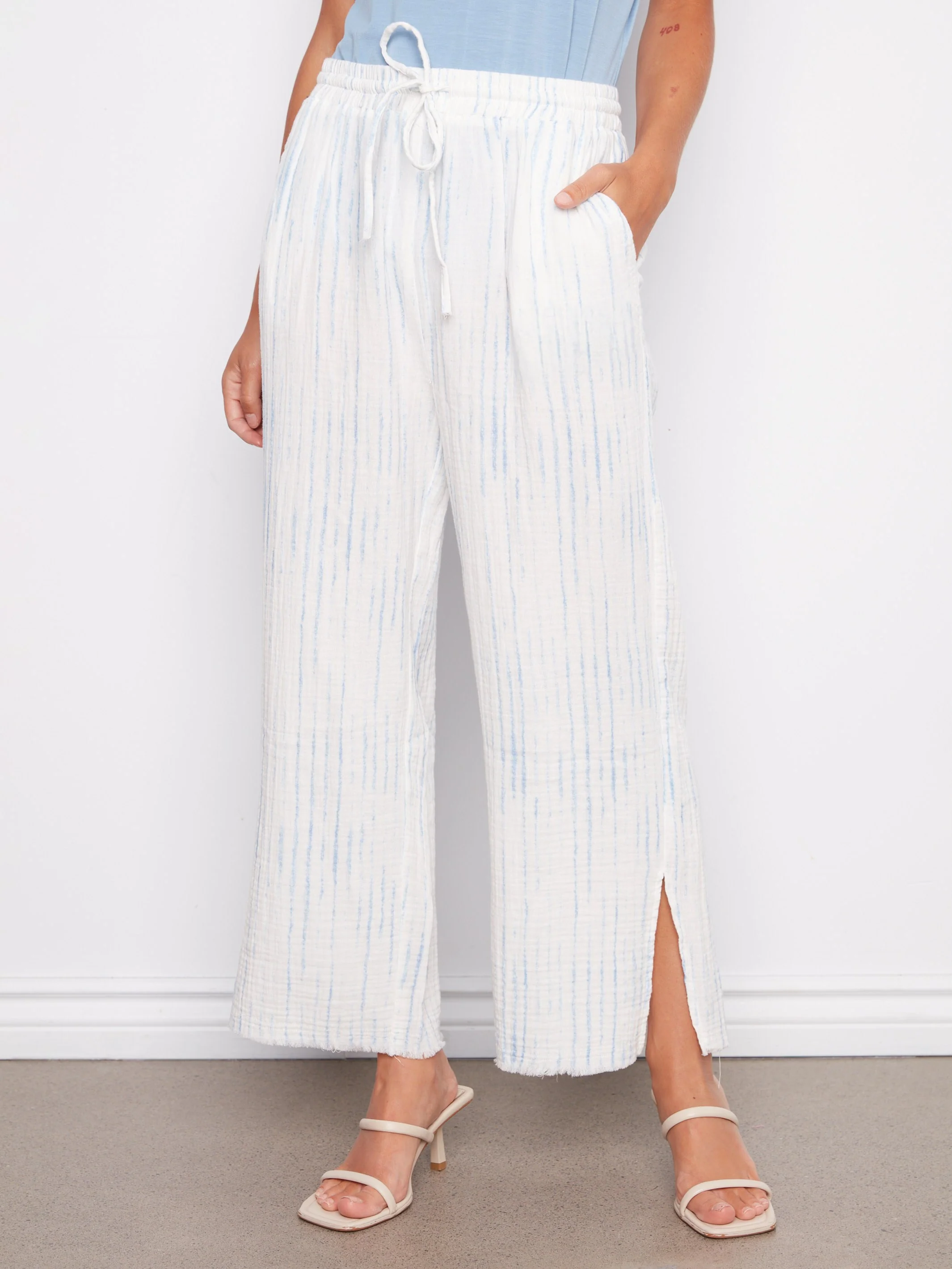 Bubble Cotton Printed Drawstring Pants - Stripes - Image 2