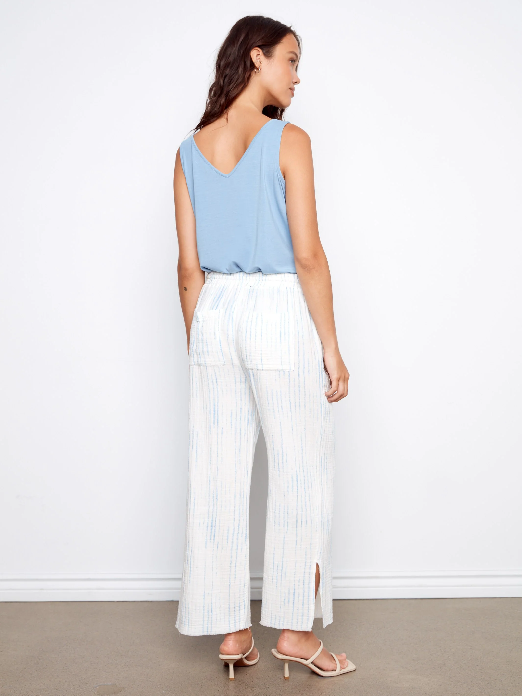 Bubble Cotton Printed Drawstring Pants - Stripes - Image 4