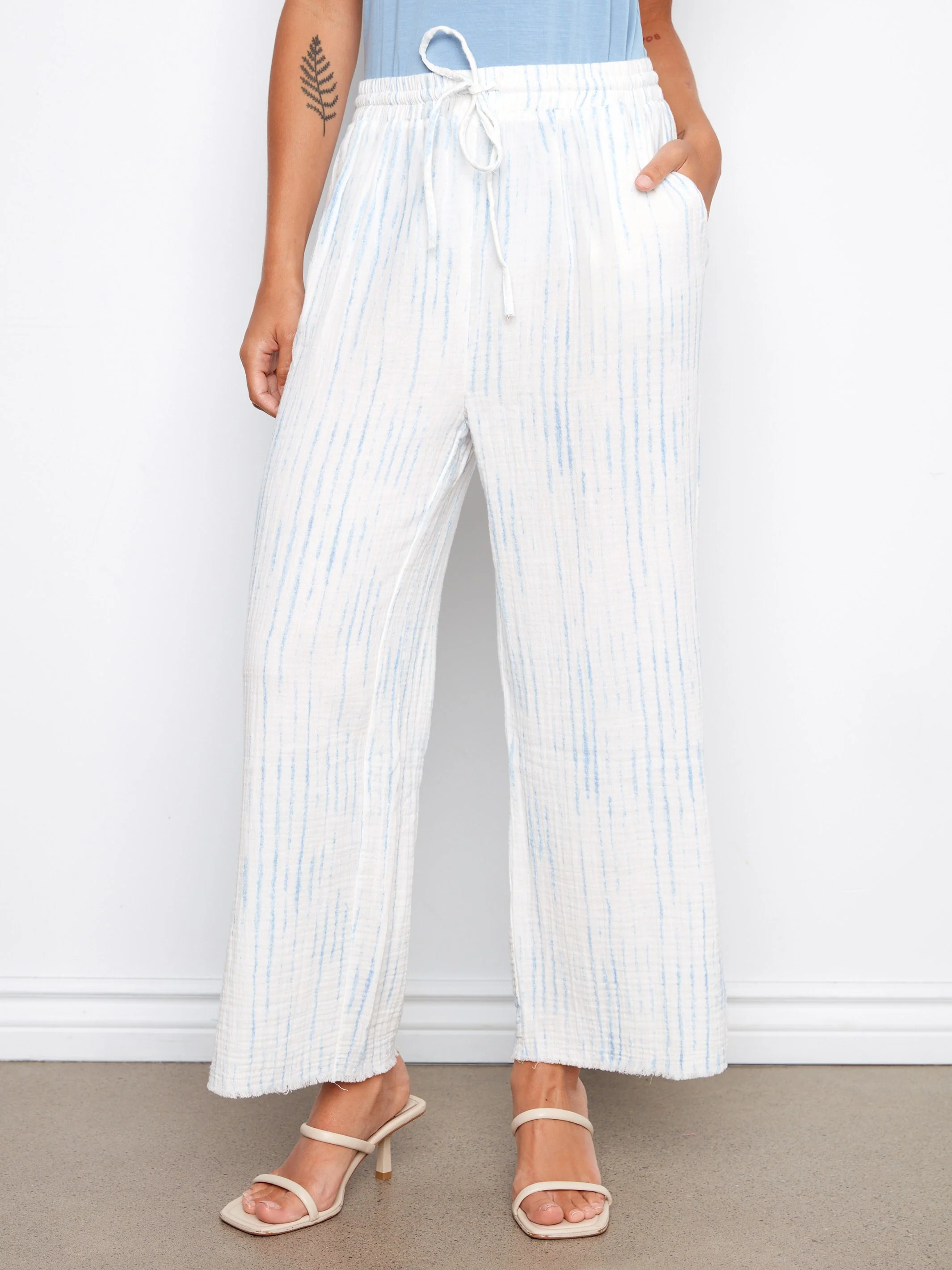 Bubble Cotton Printed Drawstring Pants - Stripes - Image 5