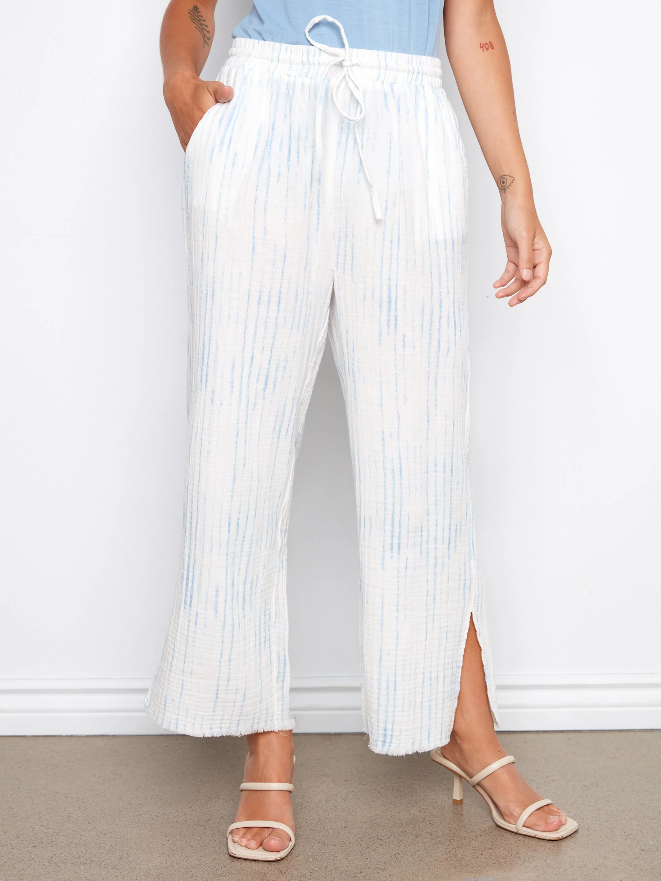 Bubble Cotton Printed Drawstring Pants - Stripes - Image 6