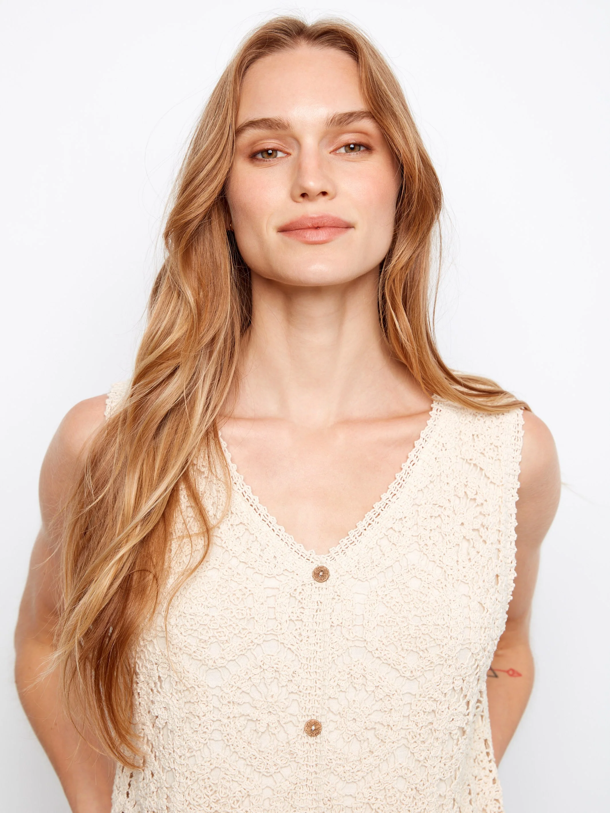 Cotton Crochet Sleeveless Dress - Fog - Image 5