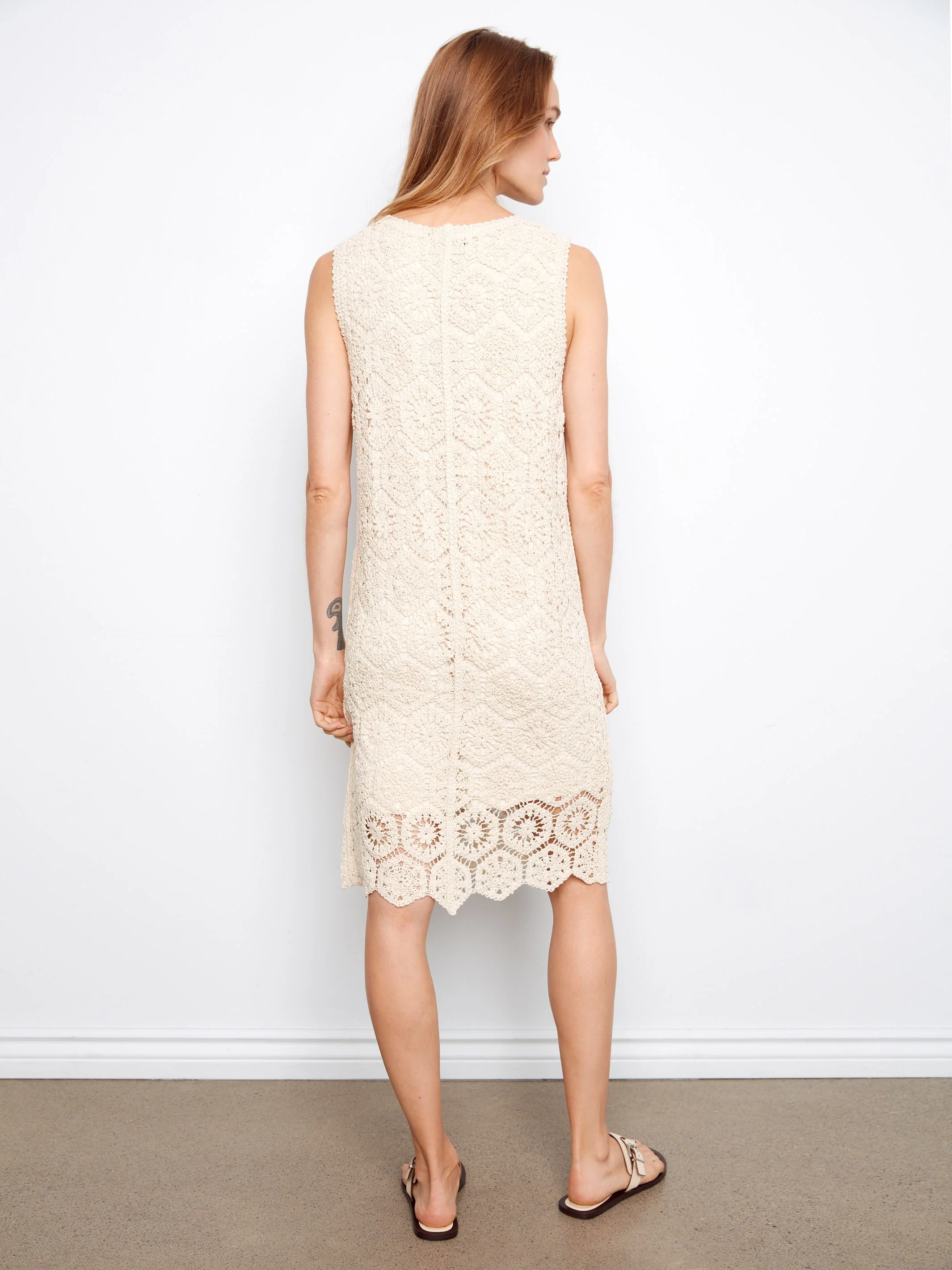 Cotton Crochet Sleeveless Dress - Fog - Image 7