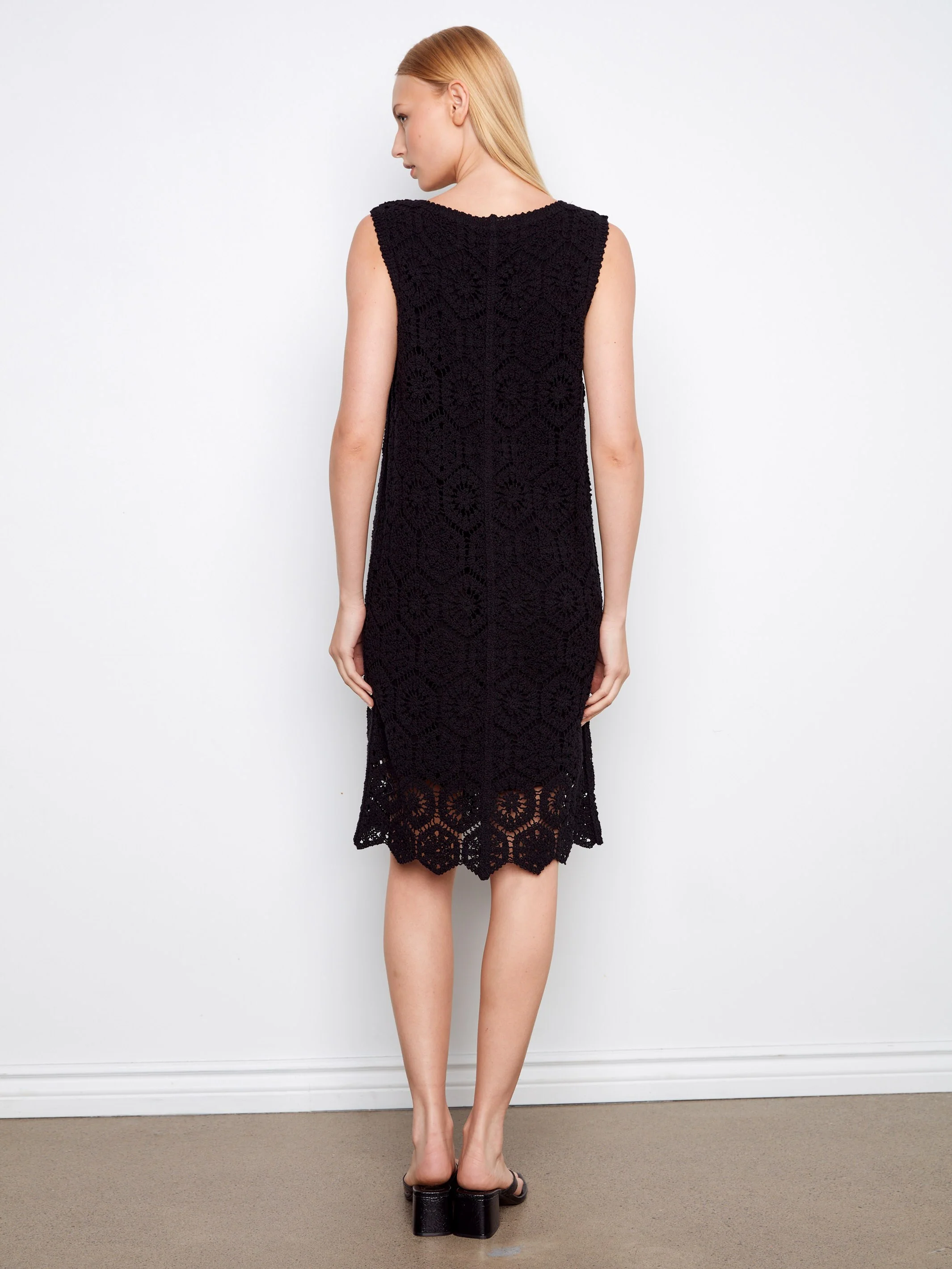 Cotton Crochet Sleeveless Dress - Black - Image 5