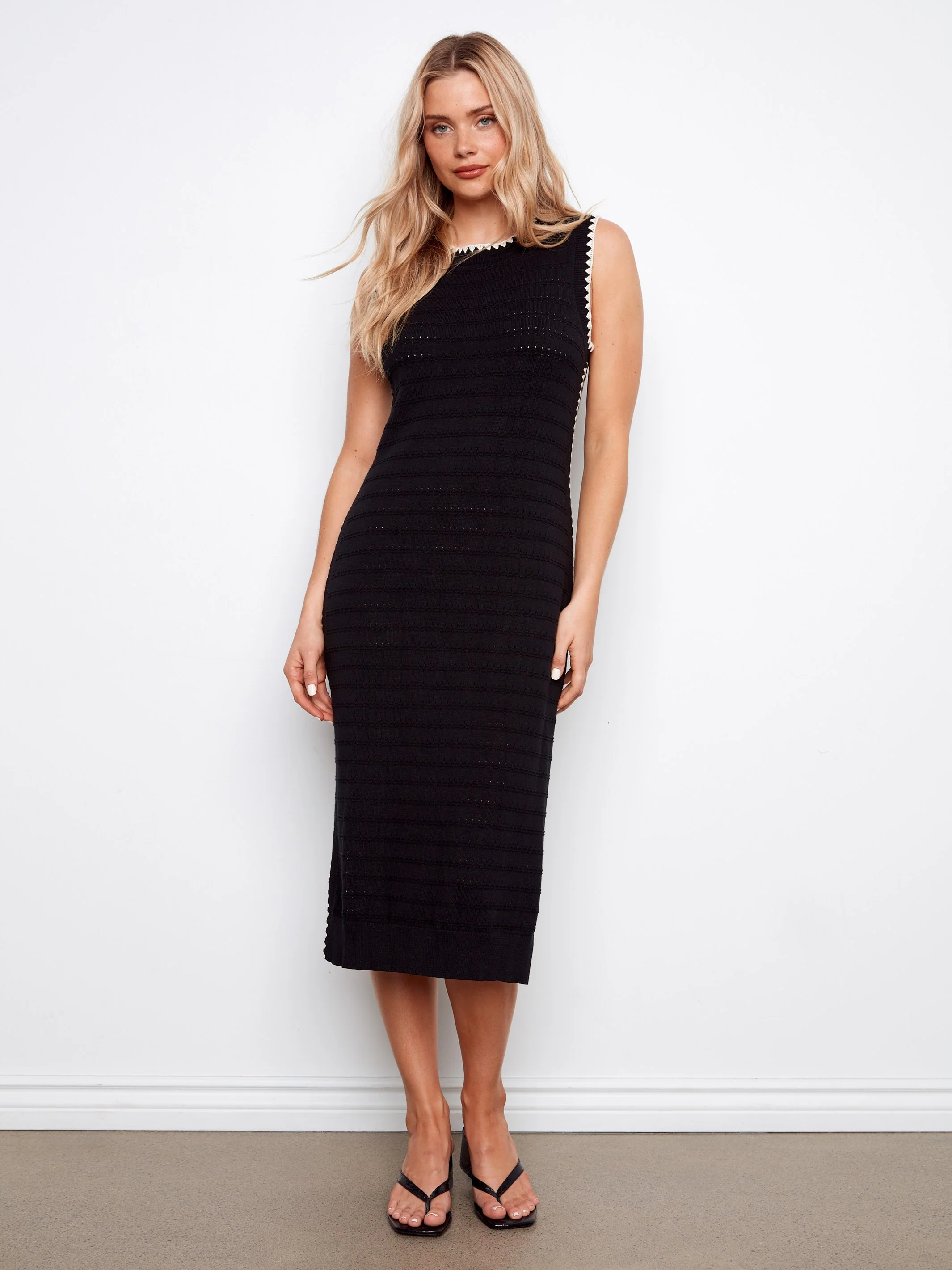 Cotton Sleeveless Sweater Dress - Black - Image 3