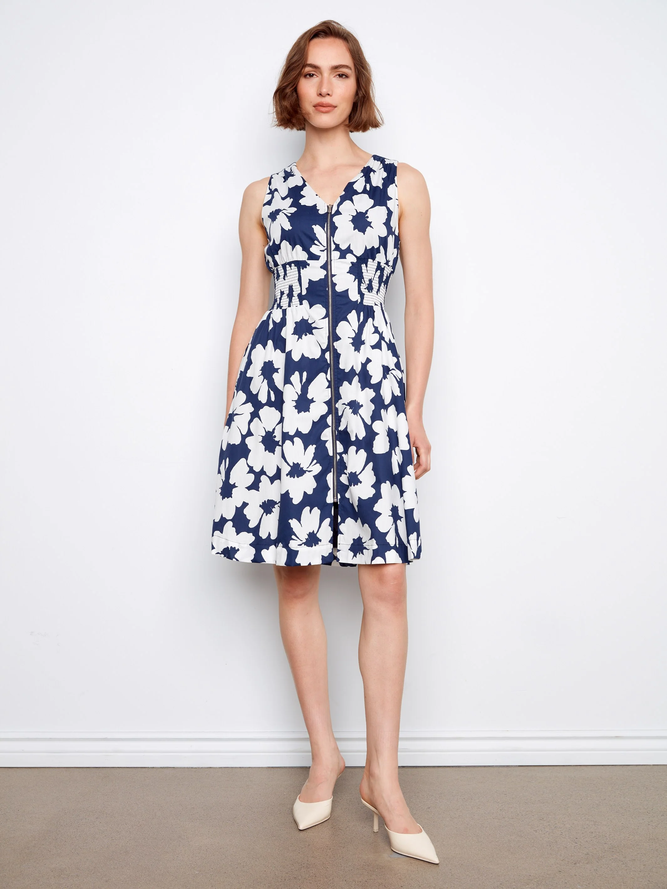 Cotton Voile Printed Front-Zip Dress - Dahlia - Image 3