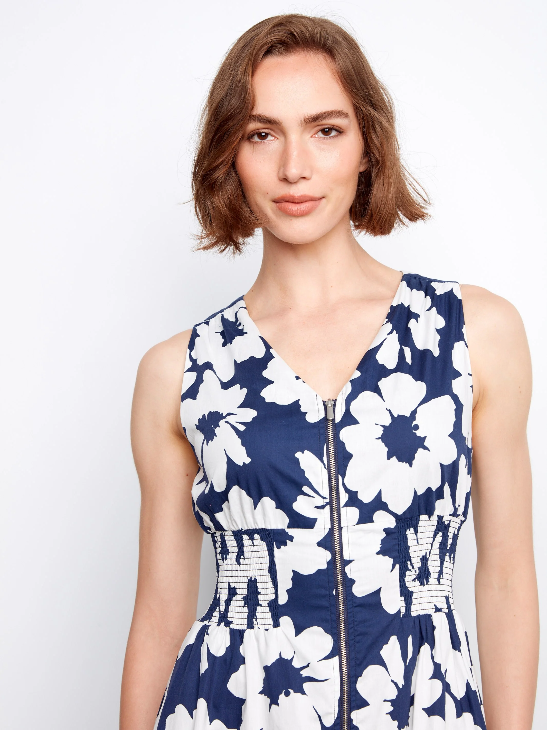Cotton Voile Printed Front-Zip Dress - Dahlia - Image 5