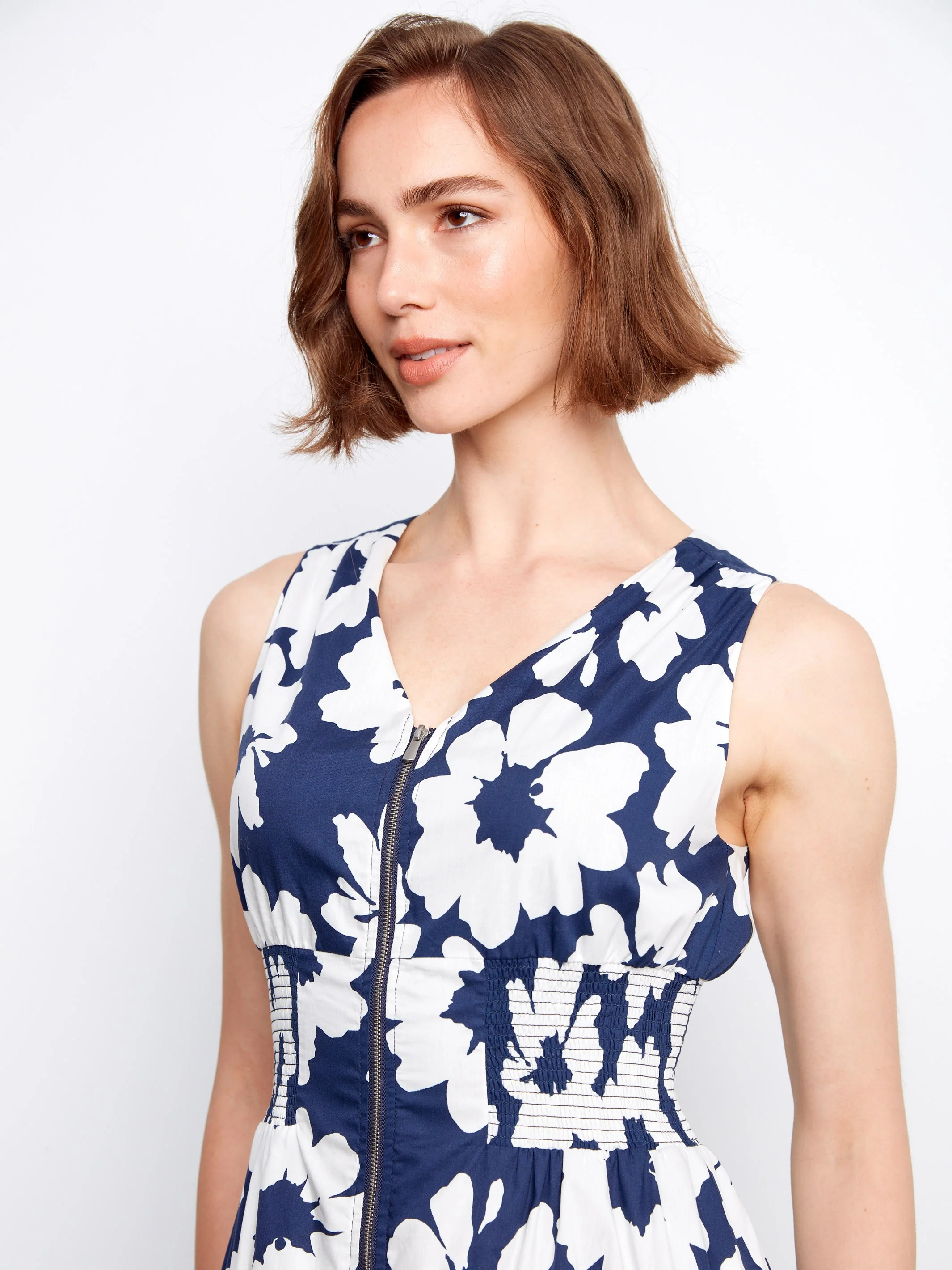 Cotton Voile Printed Front-Zip Dress - Dahlia - Image 8