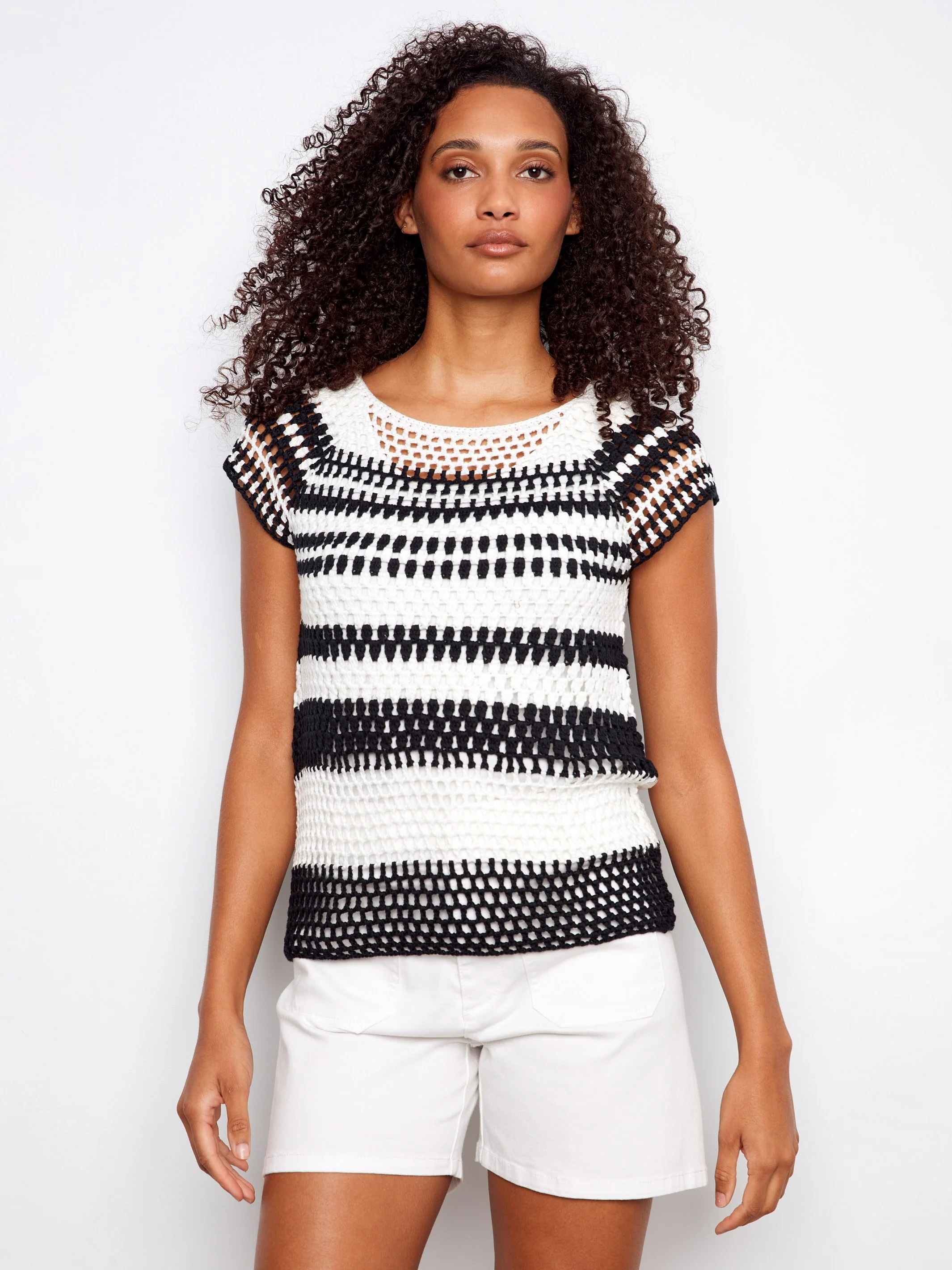 Crochet Cap Sleeve Top - Black