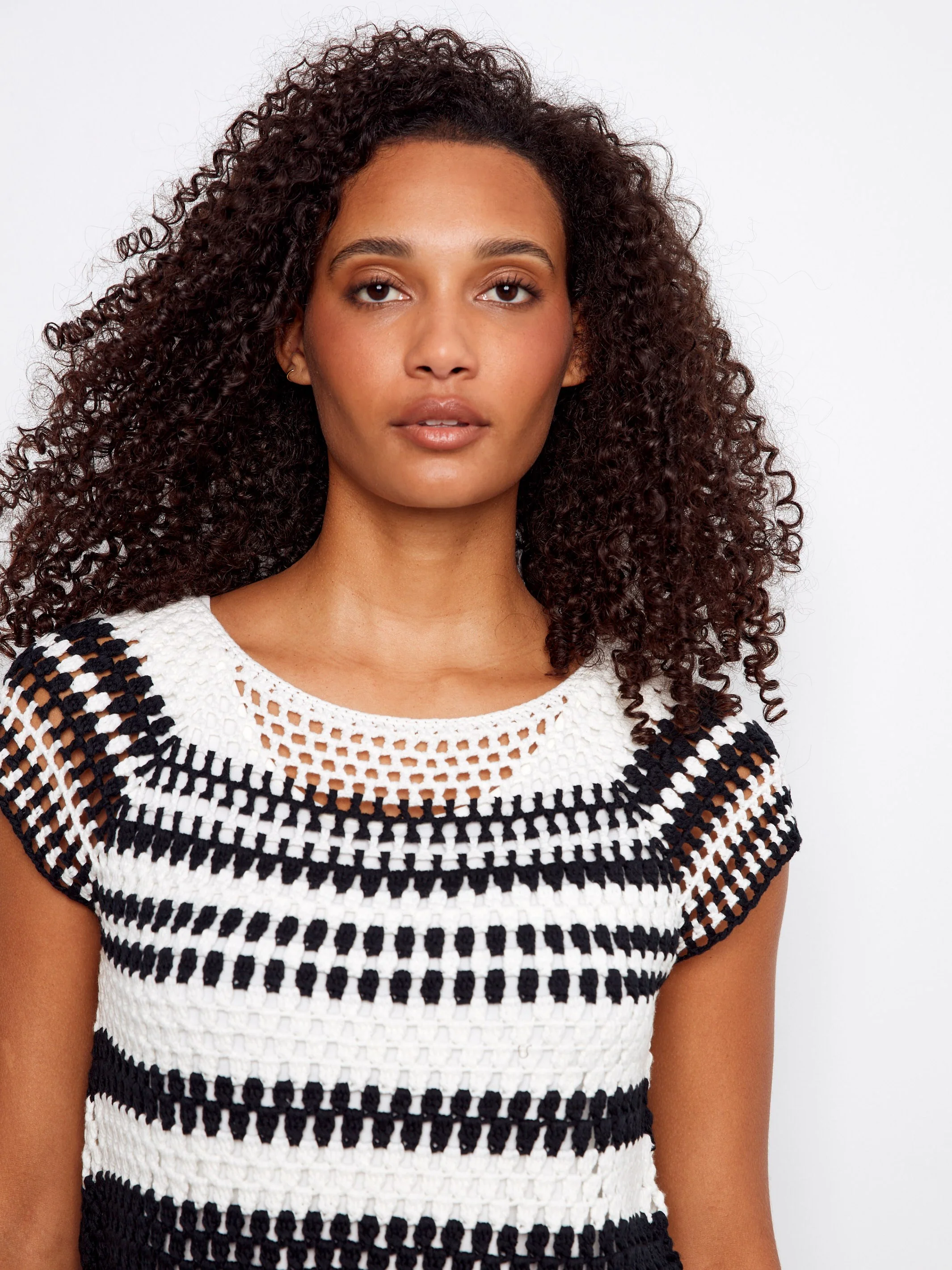 Crochet Cap Sleeve Top - Black - Image 2
