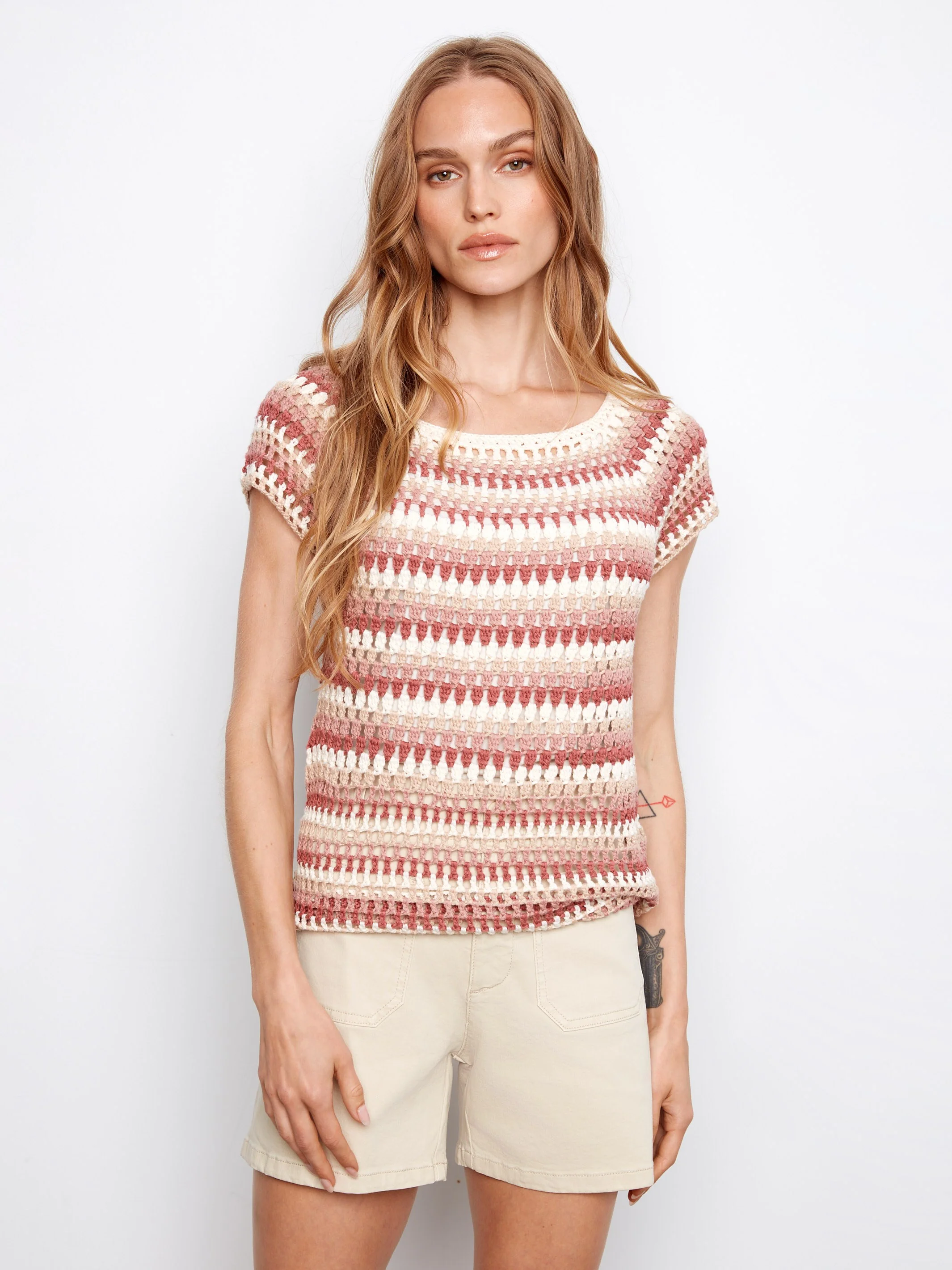 Crochet Cap Sleeve Top - Carnation