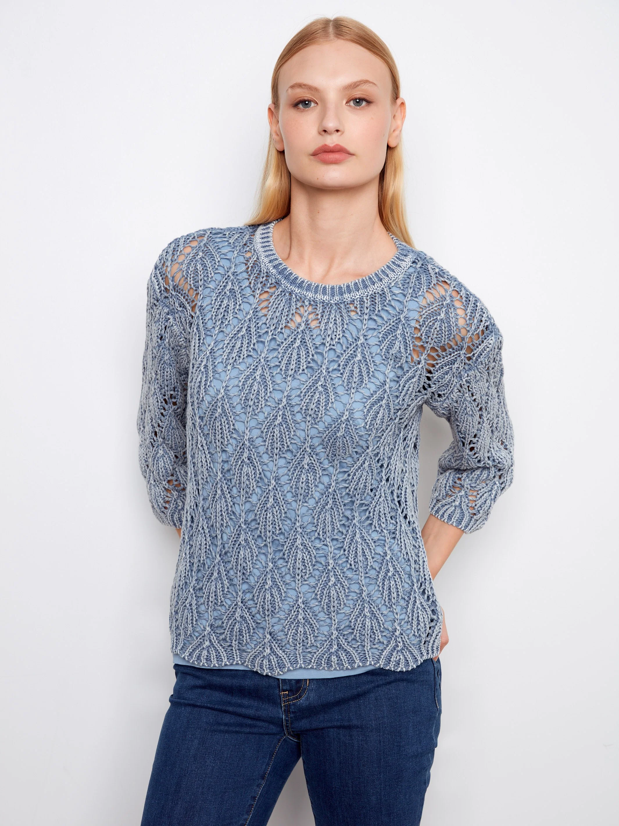 Crochet Crew Neck Sweater - Haze