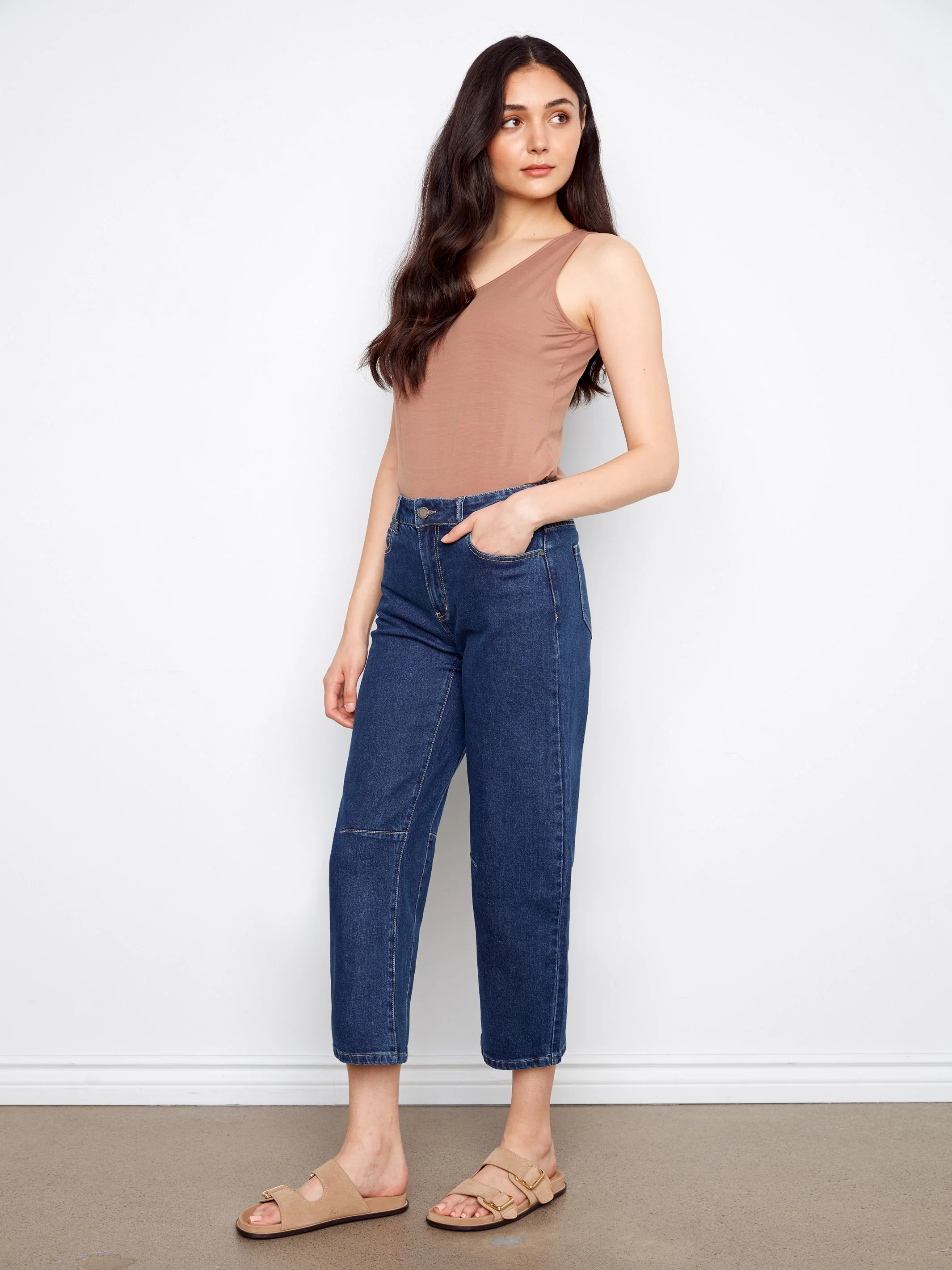 Cropped Barrel Jeans - Indigo - Image 3