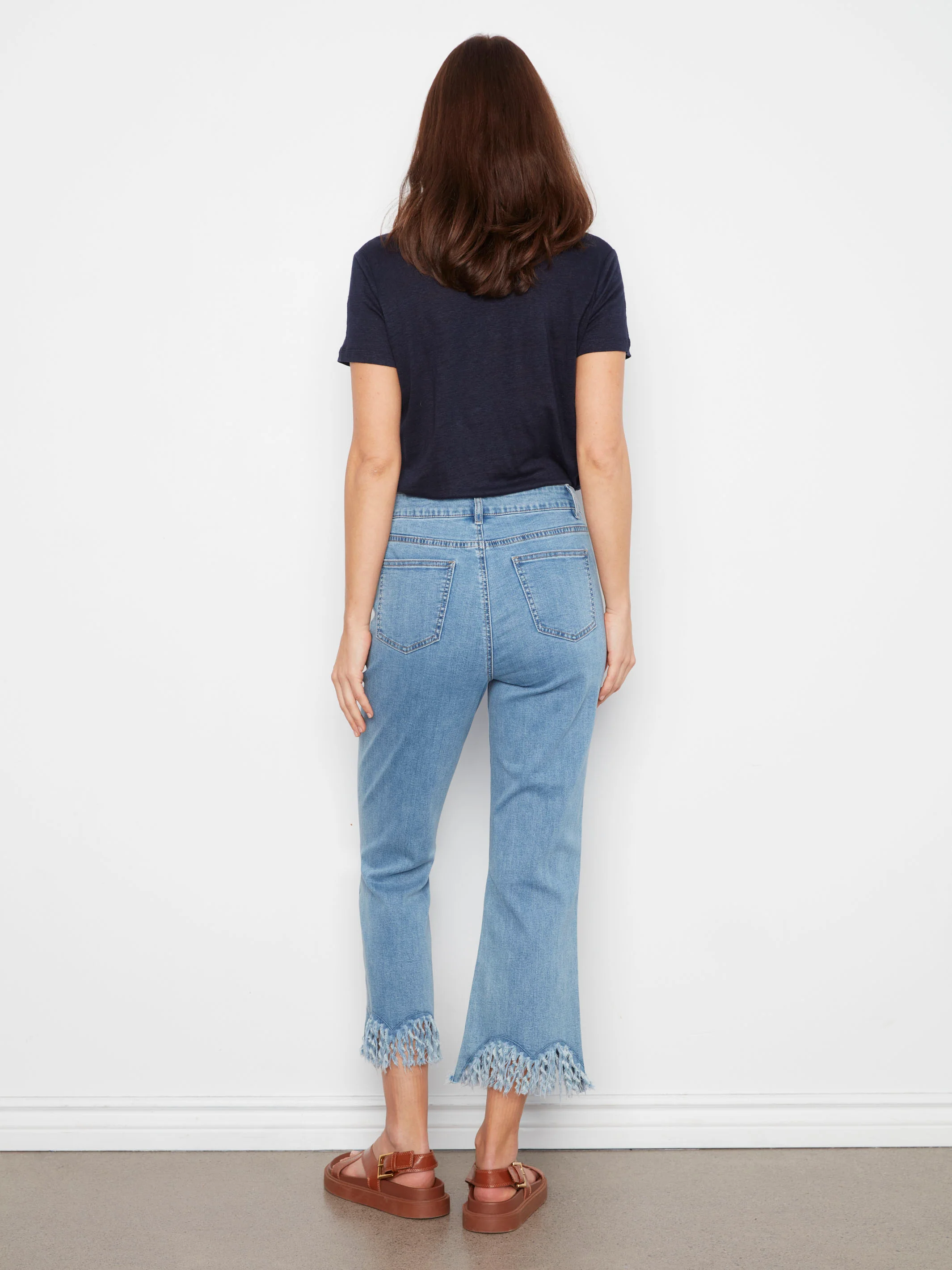 Cropped Jeans With Fringed Hem - Blue Jean - Image 4