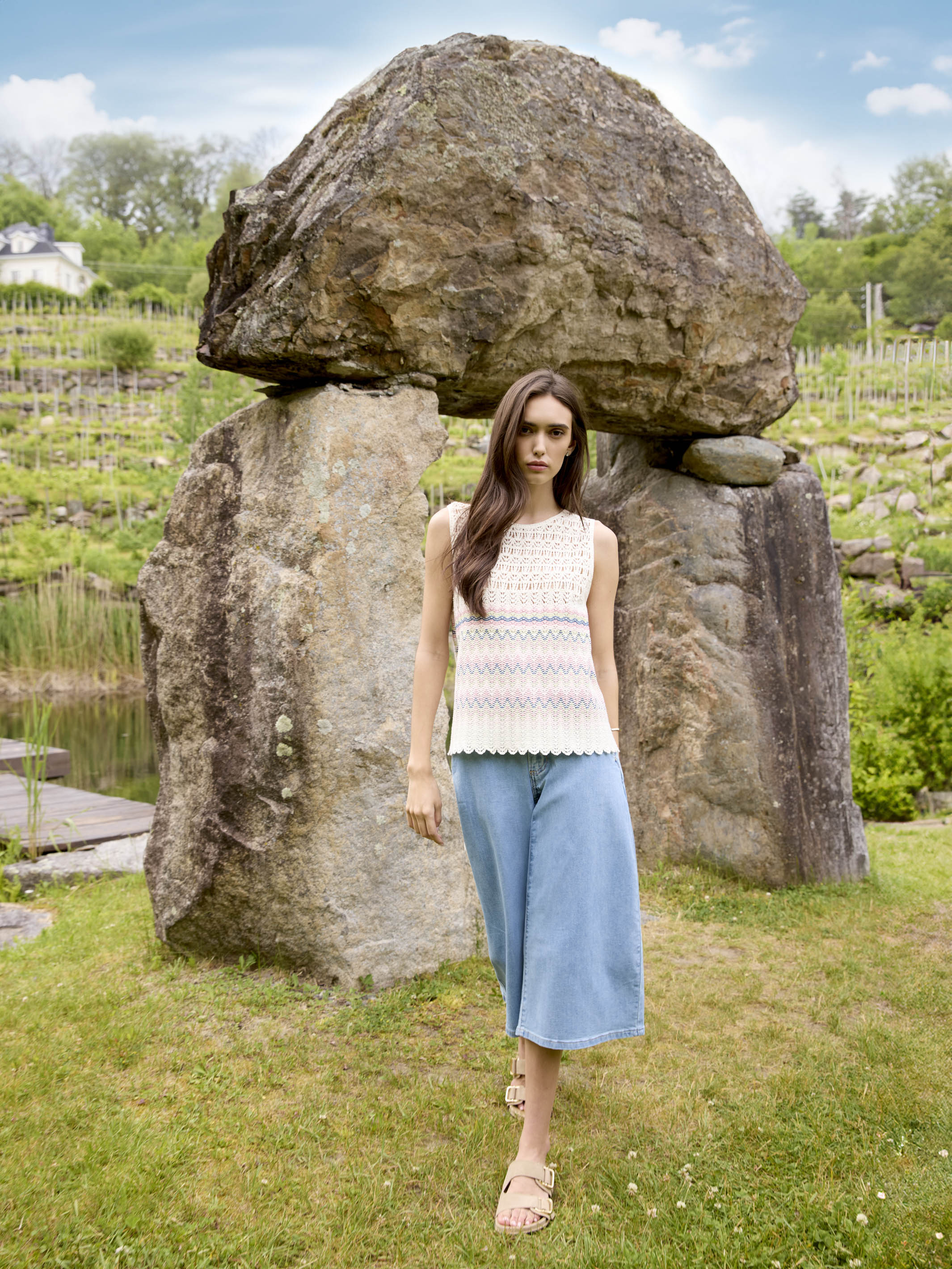 Cropped Palazzo Jeans - Light Blue - Image 6