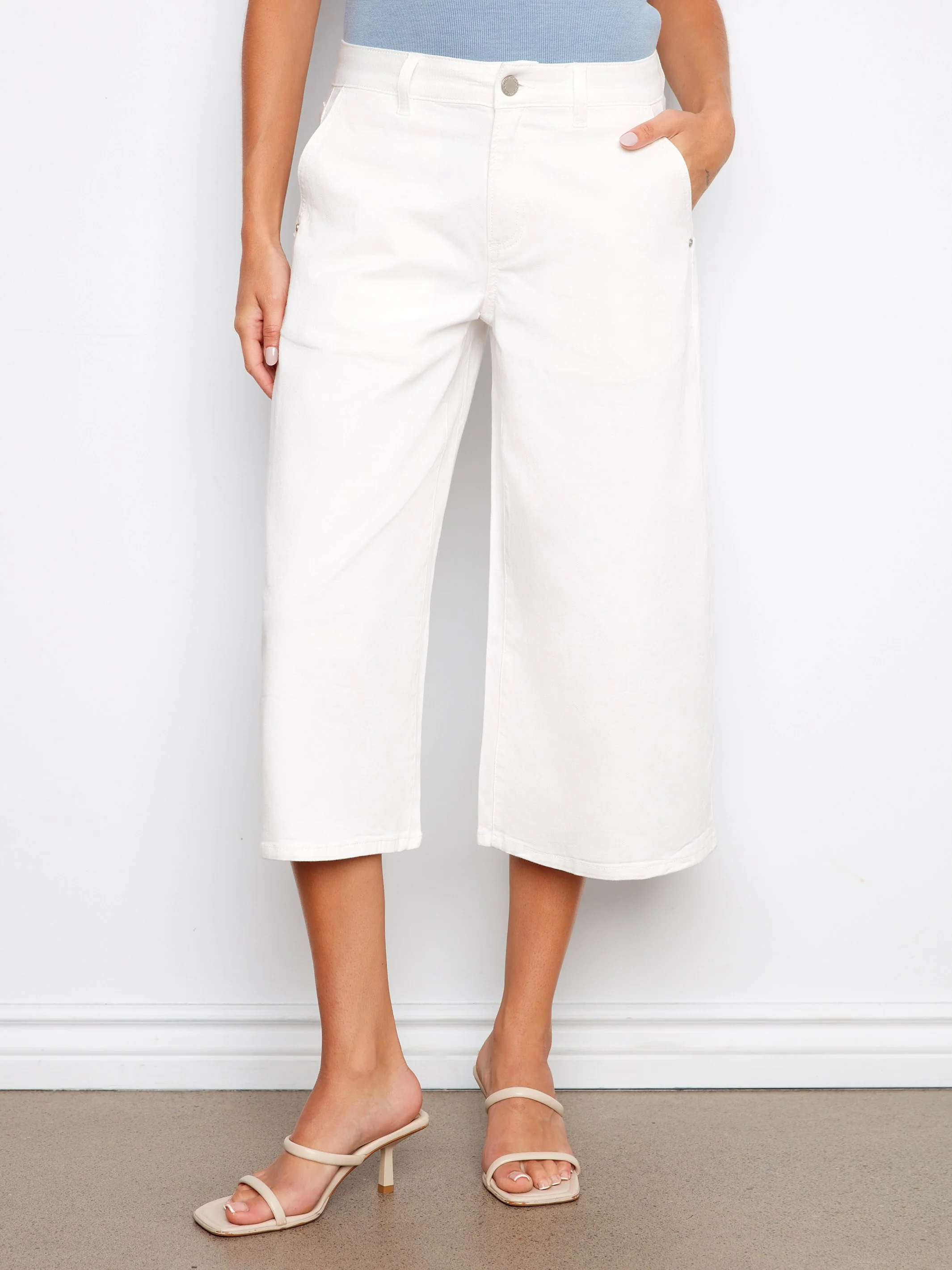 Cropped Palazzo Twill Pants - White - Image 2