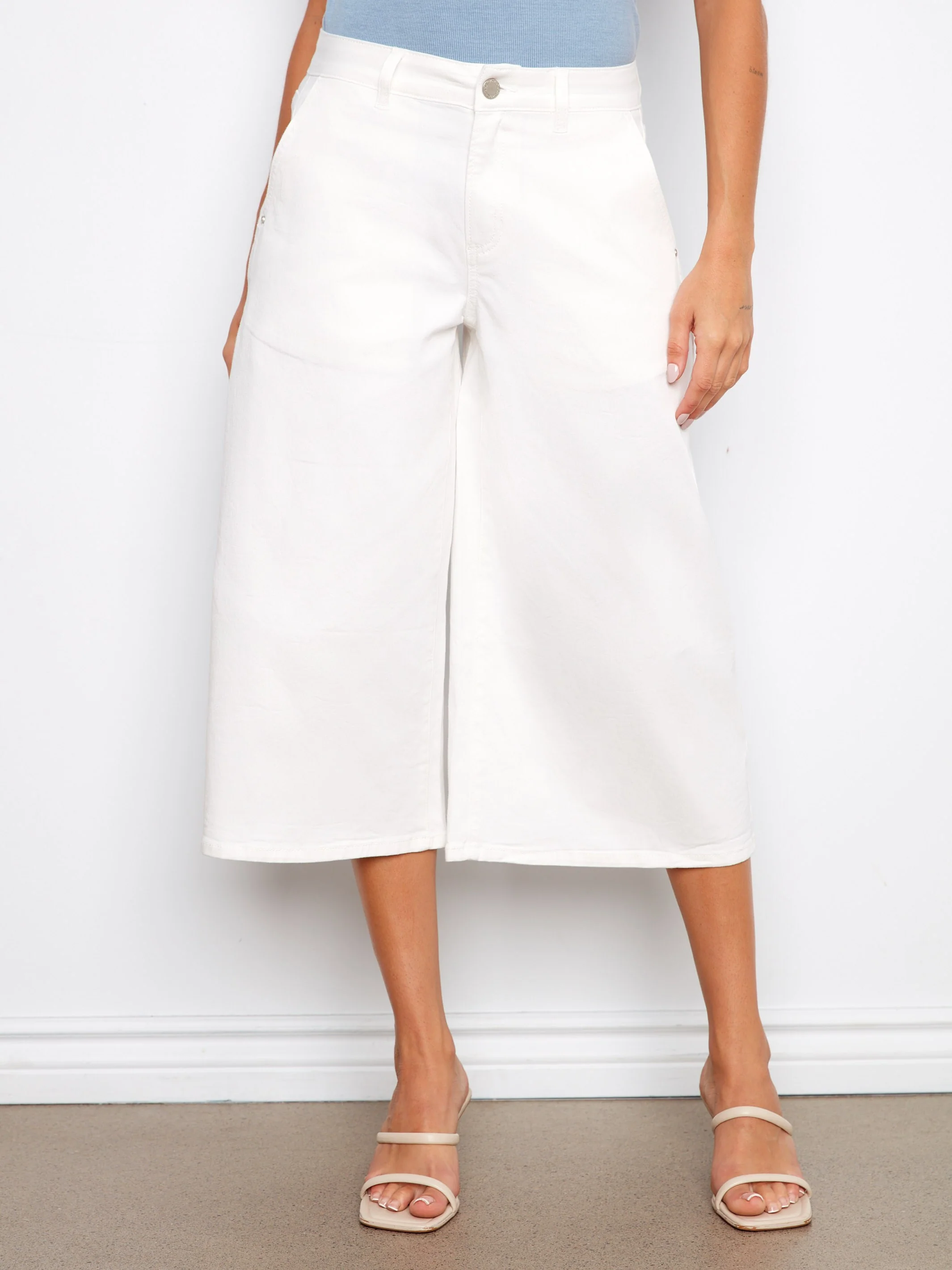 Cropped Palazzo Twill Pants - White - Image 7