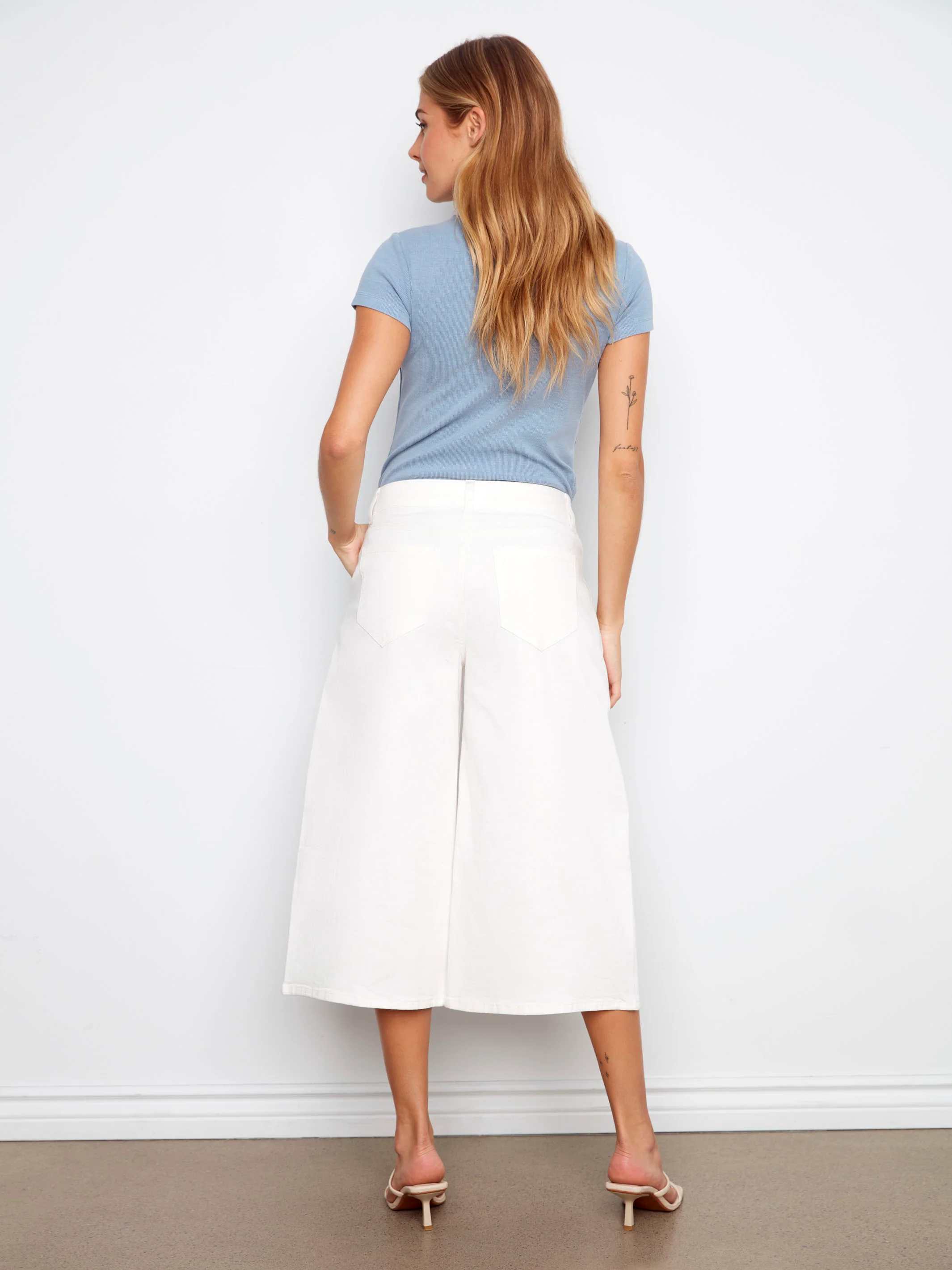 Cropped Palazzo Twill Pants - White - Image 8