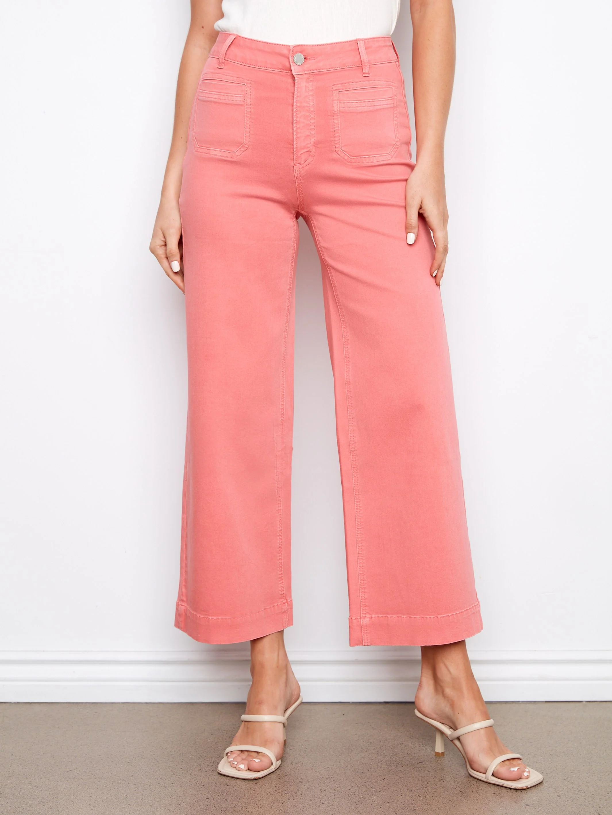 Cropped Patch Pocket Flare Twill Pants - Sorbet - Image 2