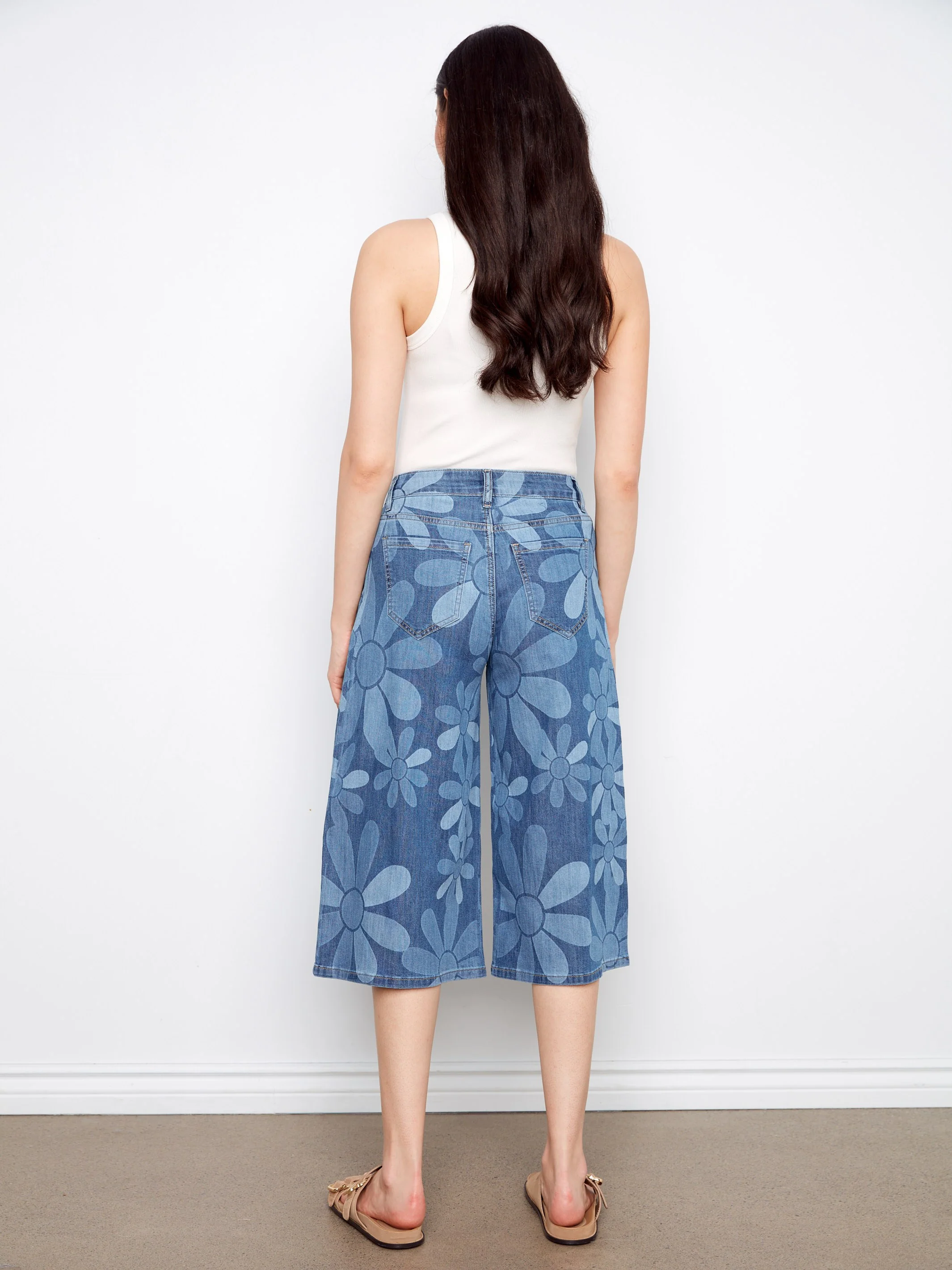 Cropped Printed Palazzo Jeans - Floral - Image 4