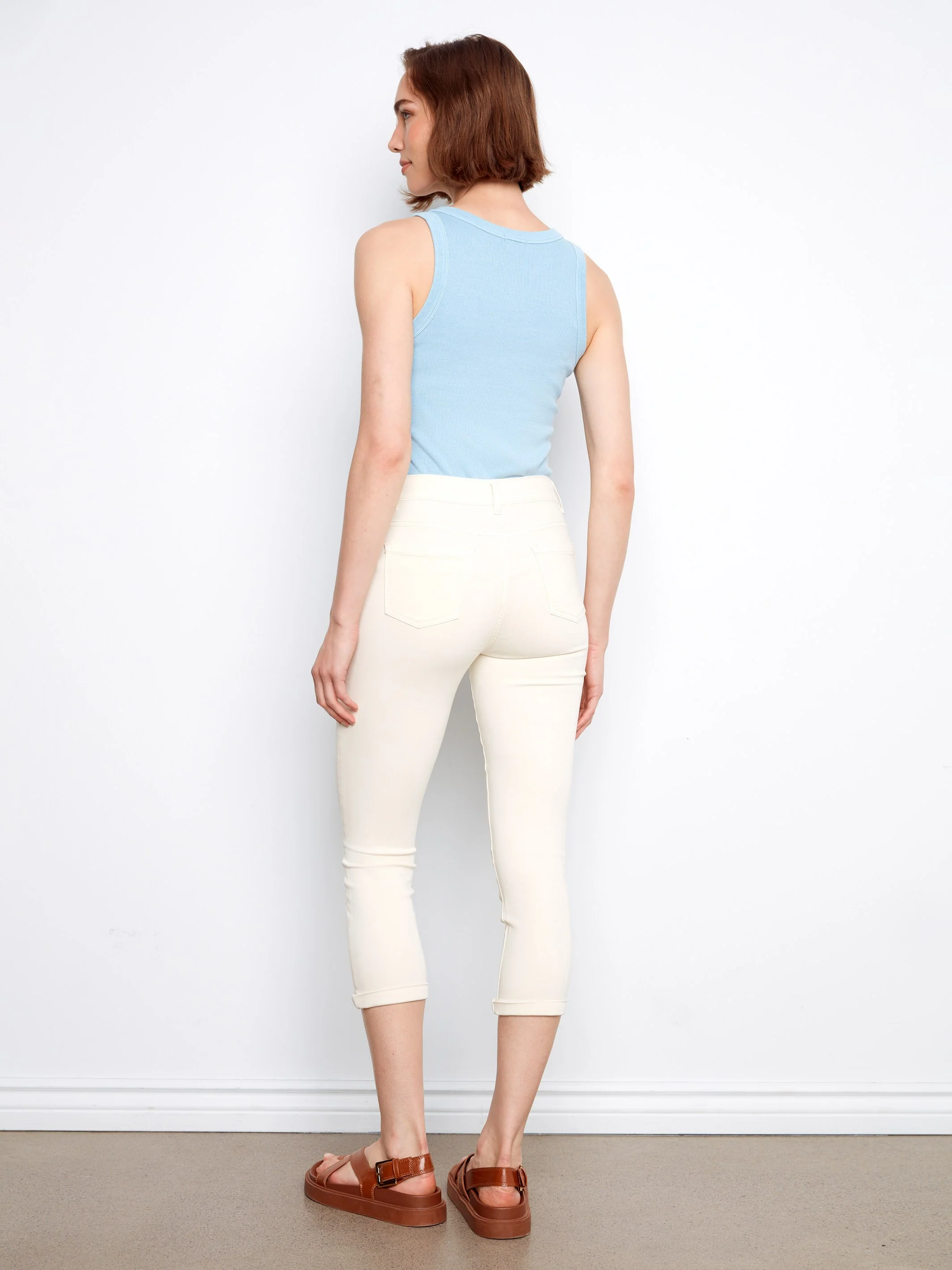 Cuffed Cropped Slim Leg Twill Pants - Natural - Image 5