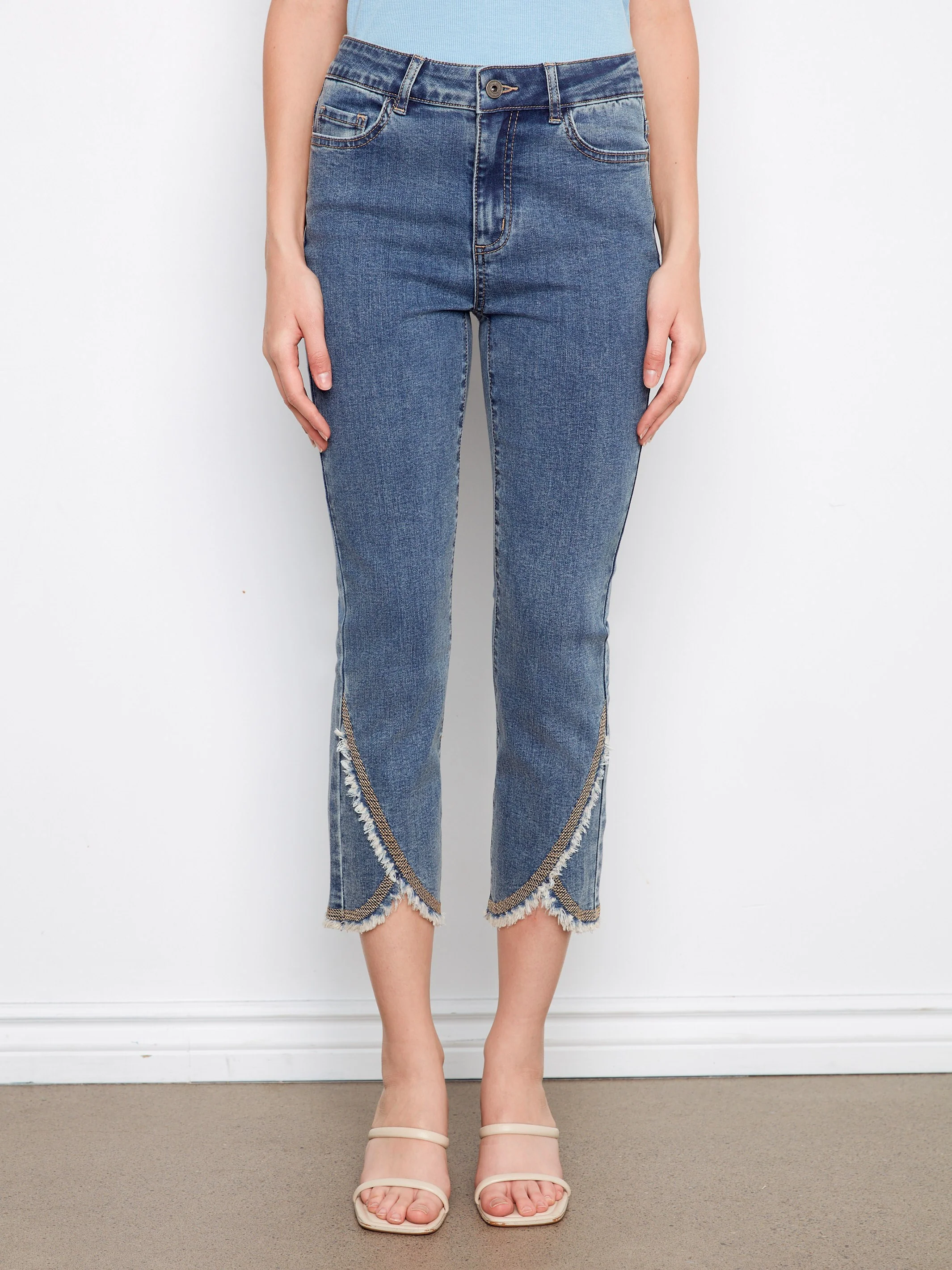 Embroidered Front Tulip Jeans - Medium Blue - Image 2