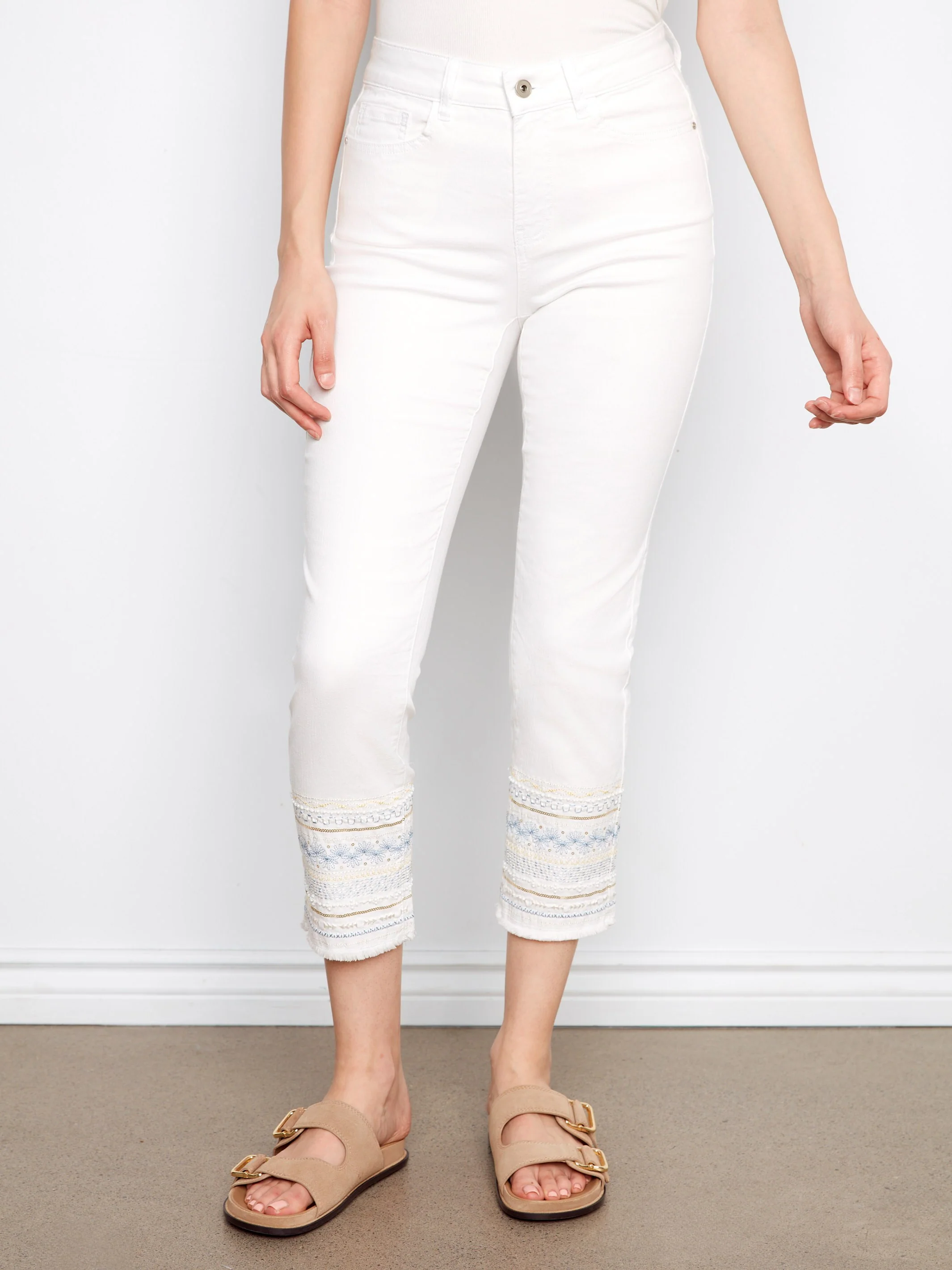 Embroidered Hem Jeans - White - Image 6