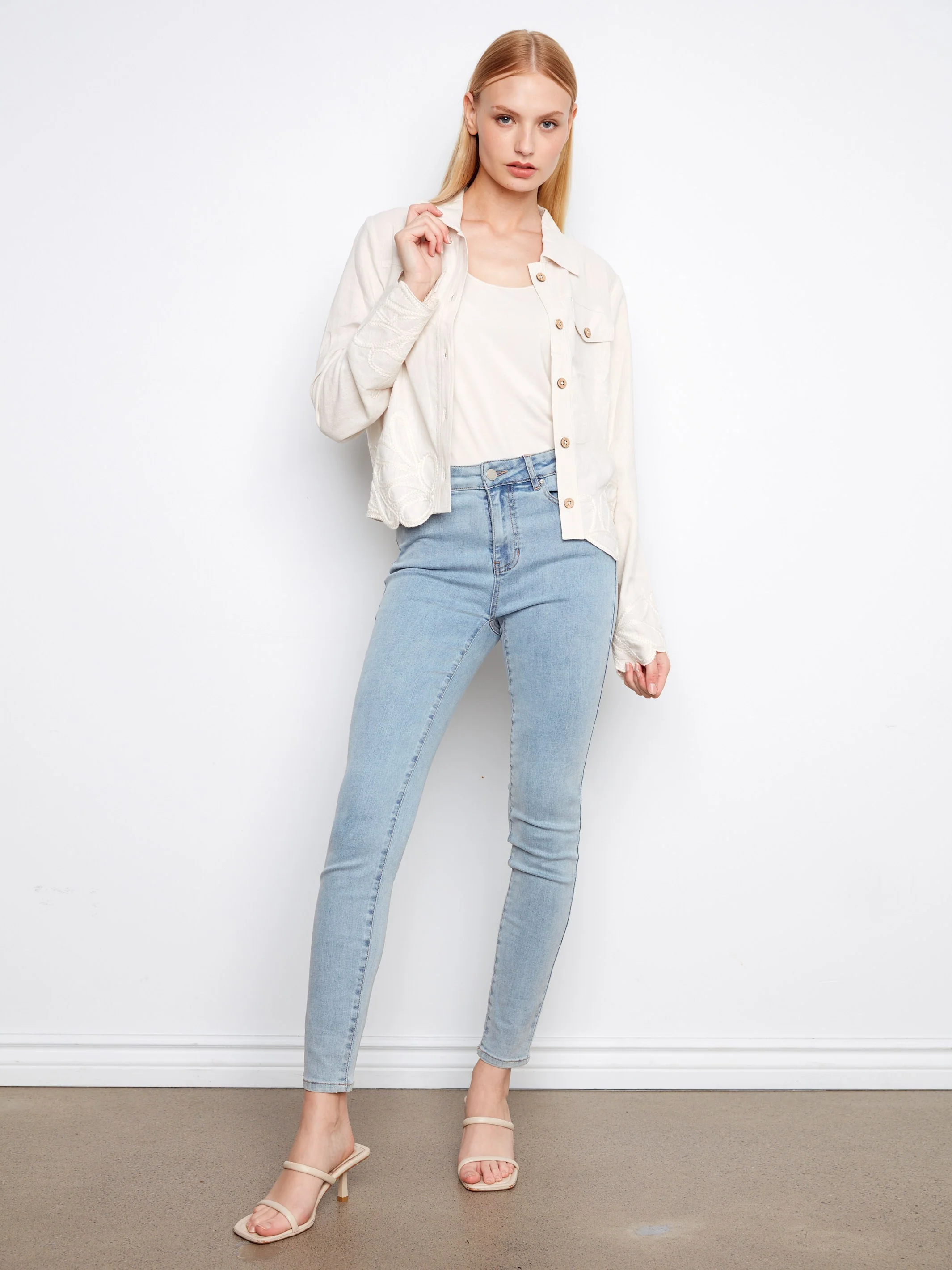 Embroidered Hem Linen Blend Jacket - Natural - Image 5