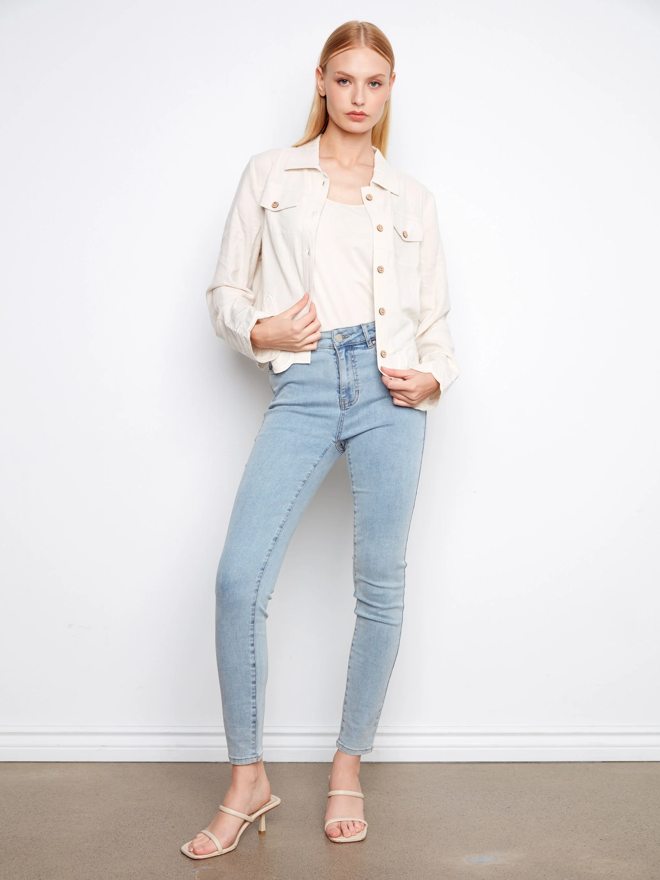 Embroidered Hem Linen Blend Jacket - Natural - Image 6