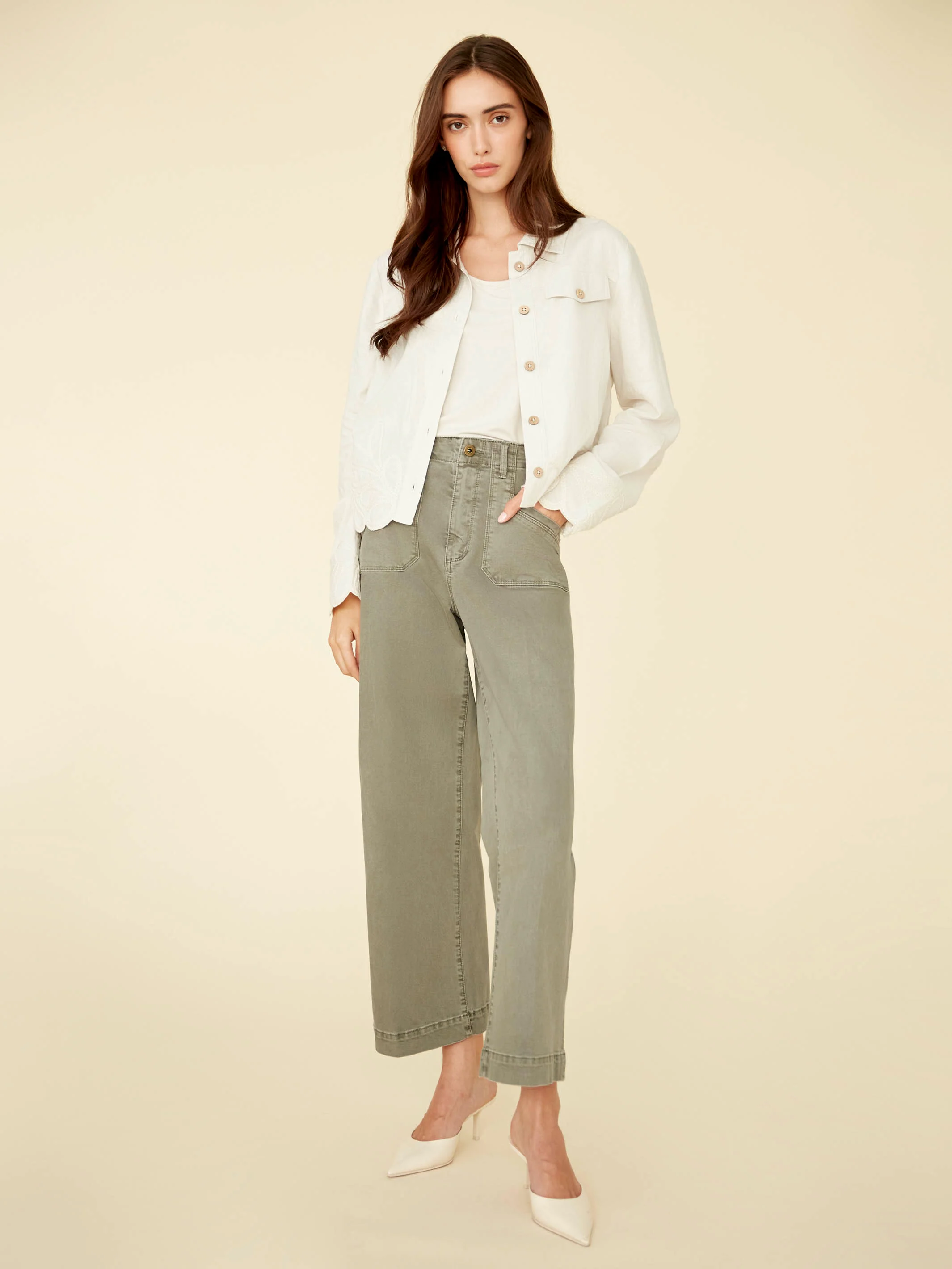 Embroidered Hem Linen Blend Jacket - Natural - Image 7