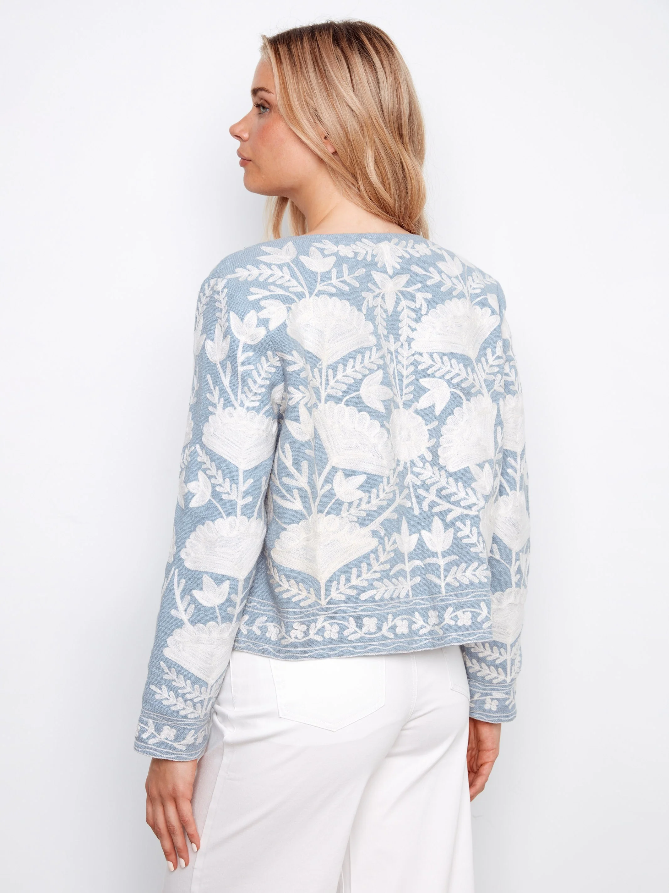 Embroidered Open Front Jacket - Scarlet - Image 4