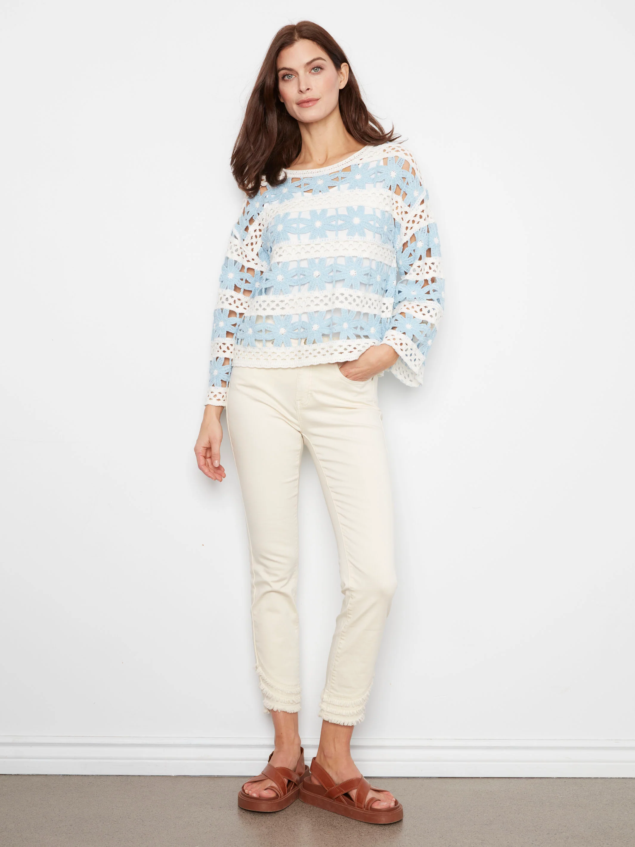Floral Cotton Blend Crochet Top - Bluebell - Image 3