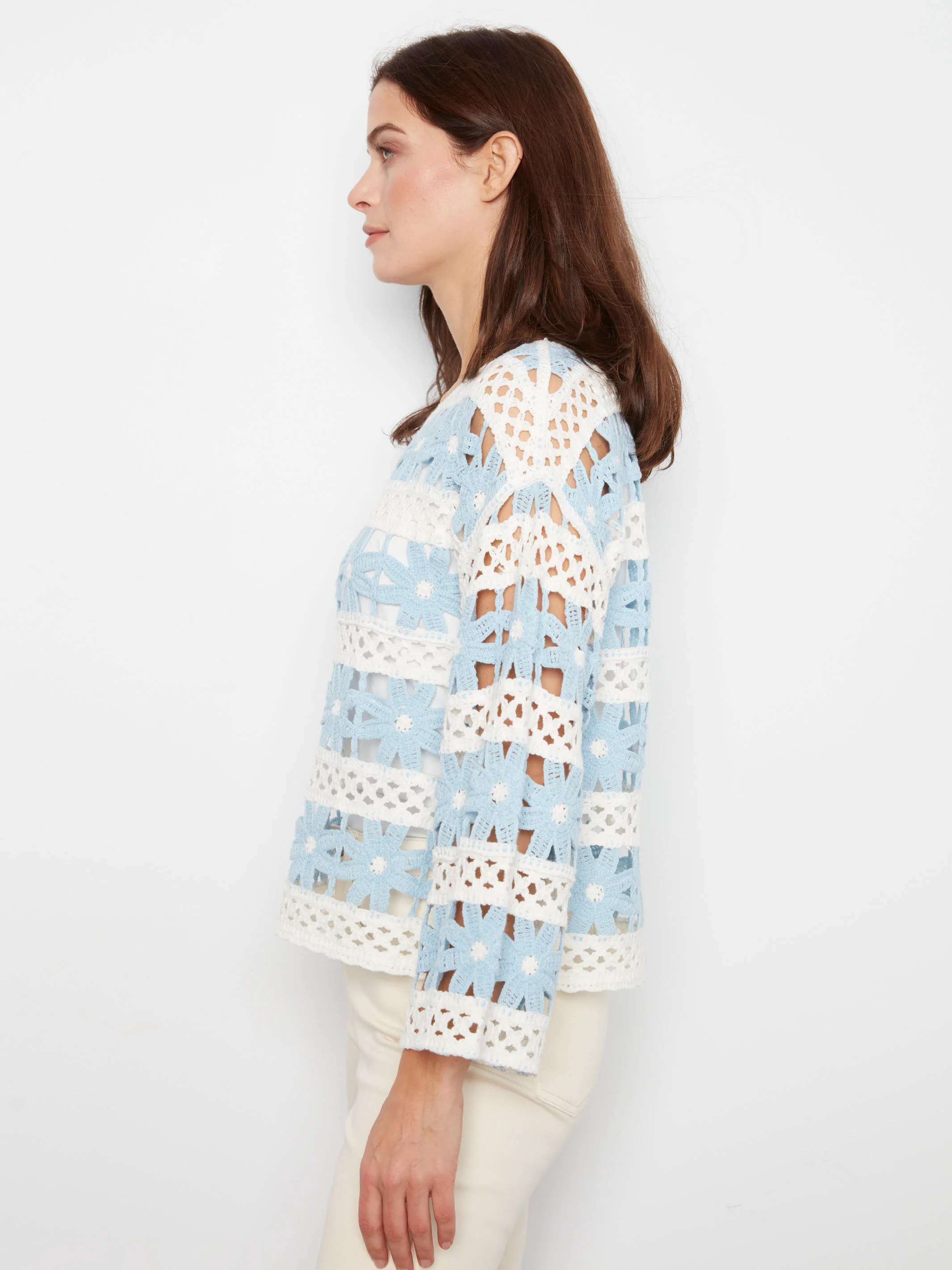 Floral Cotton Blend Crochet Top - Bluebell - Image 5
