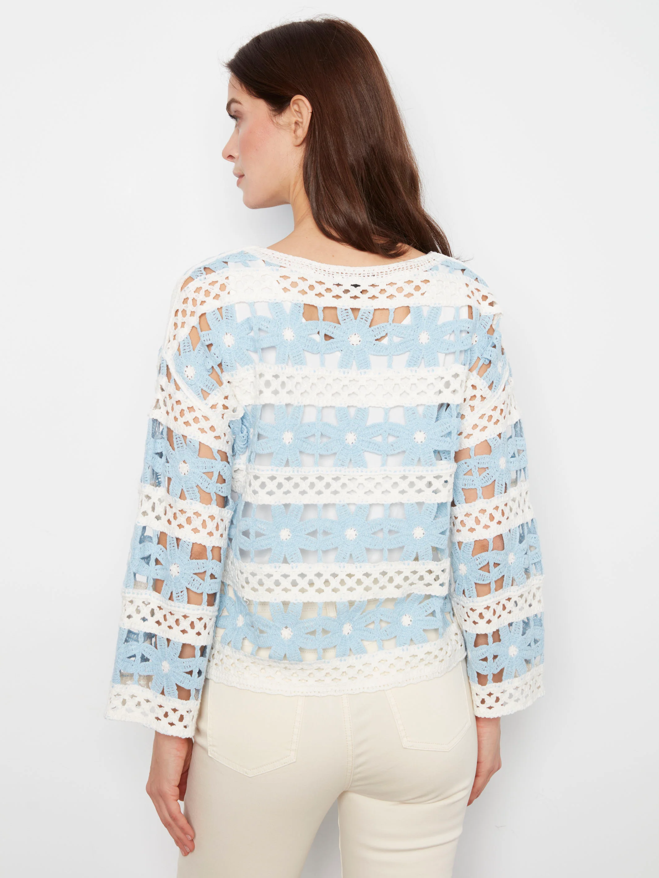Floral Cotton Blend Crochet Top - Bluebell - Image 6