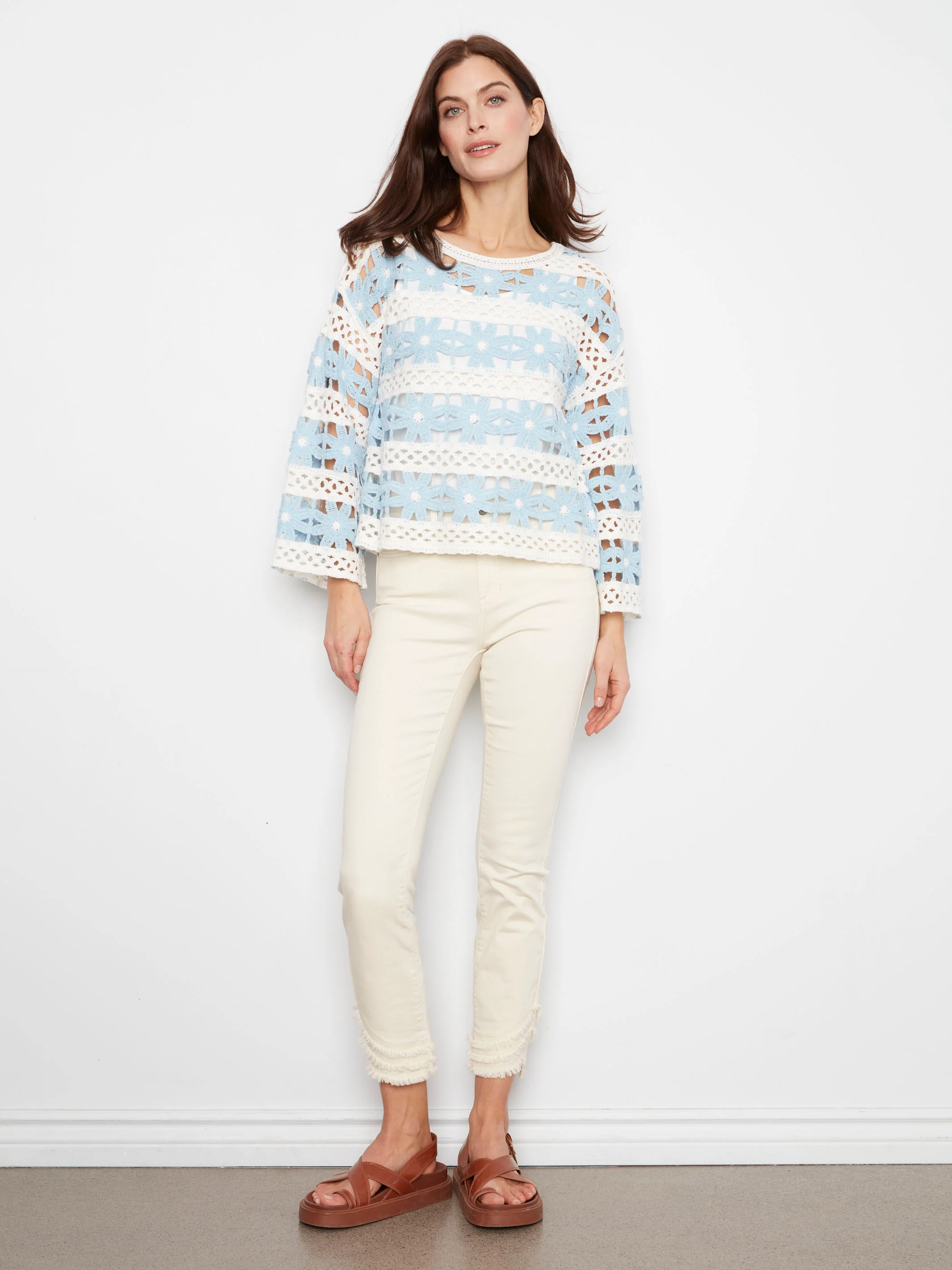 Floral Cotton Blend Crochet Top - Bluebell - Image 7