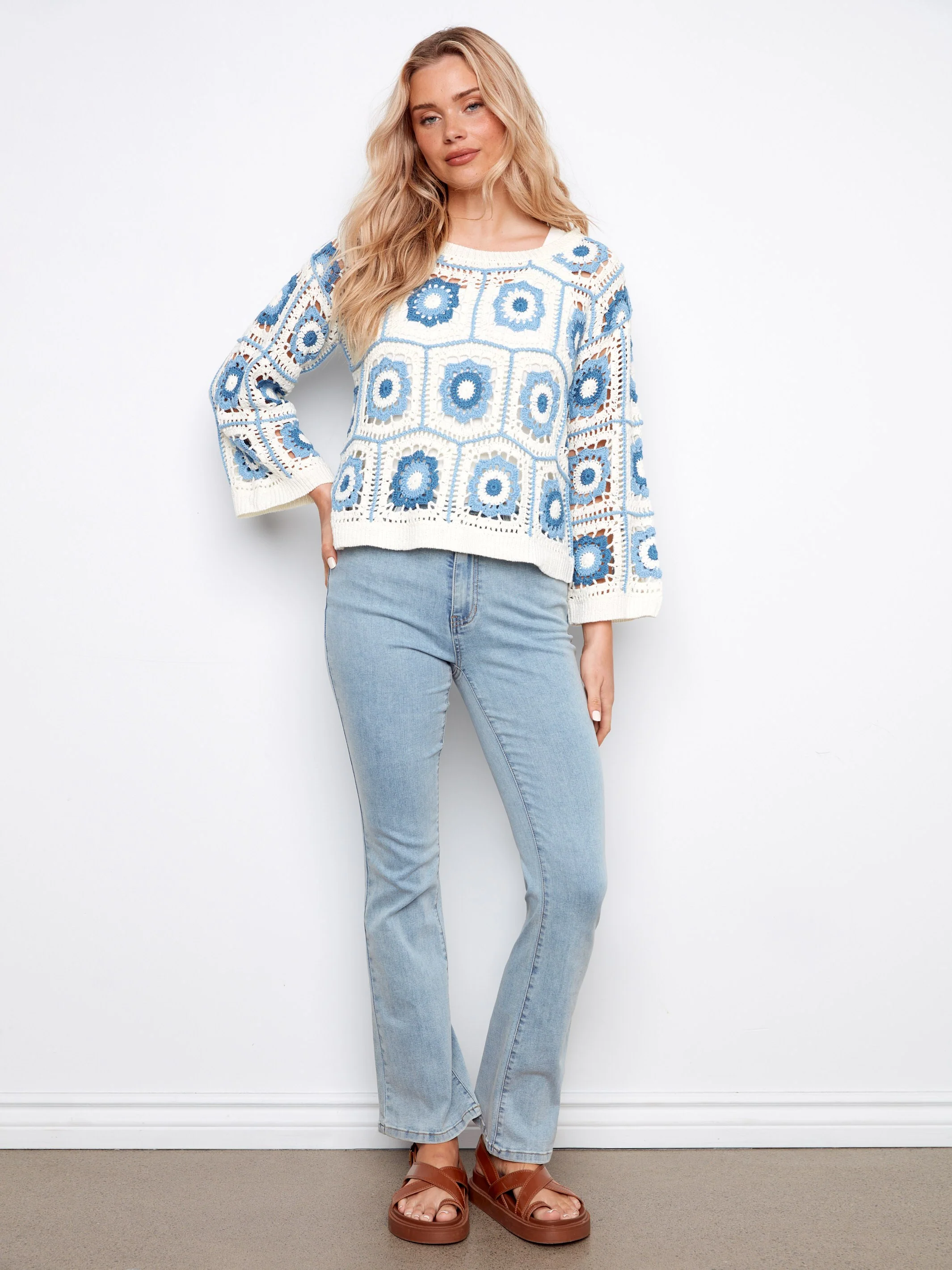 Floral Crochet Sweater - Blue - Image 4