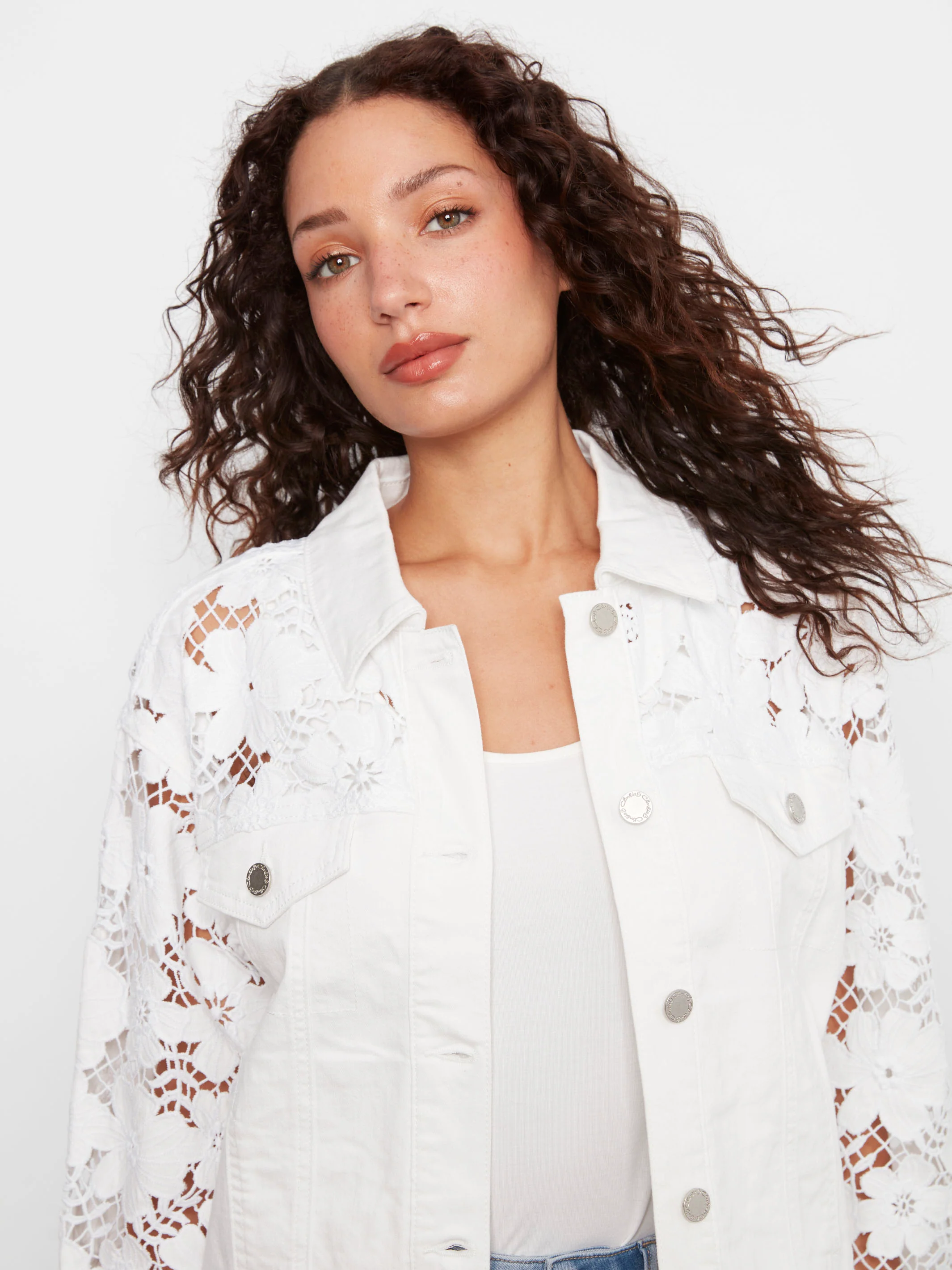 Floral Embroidered Twill Jean Jacket - White - Image 4