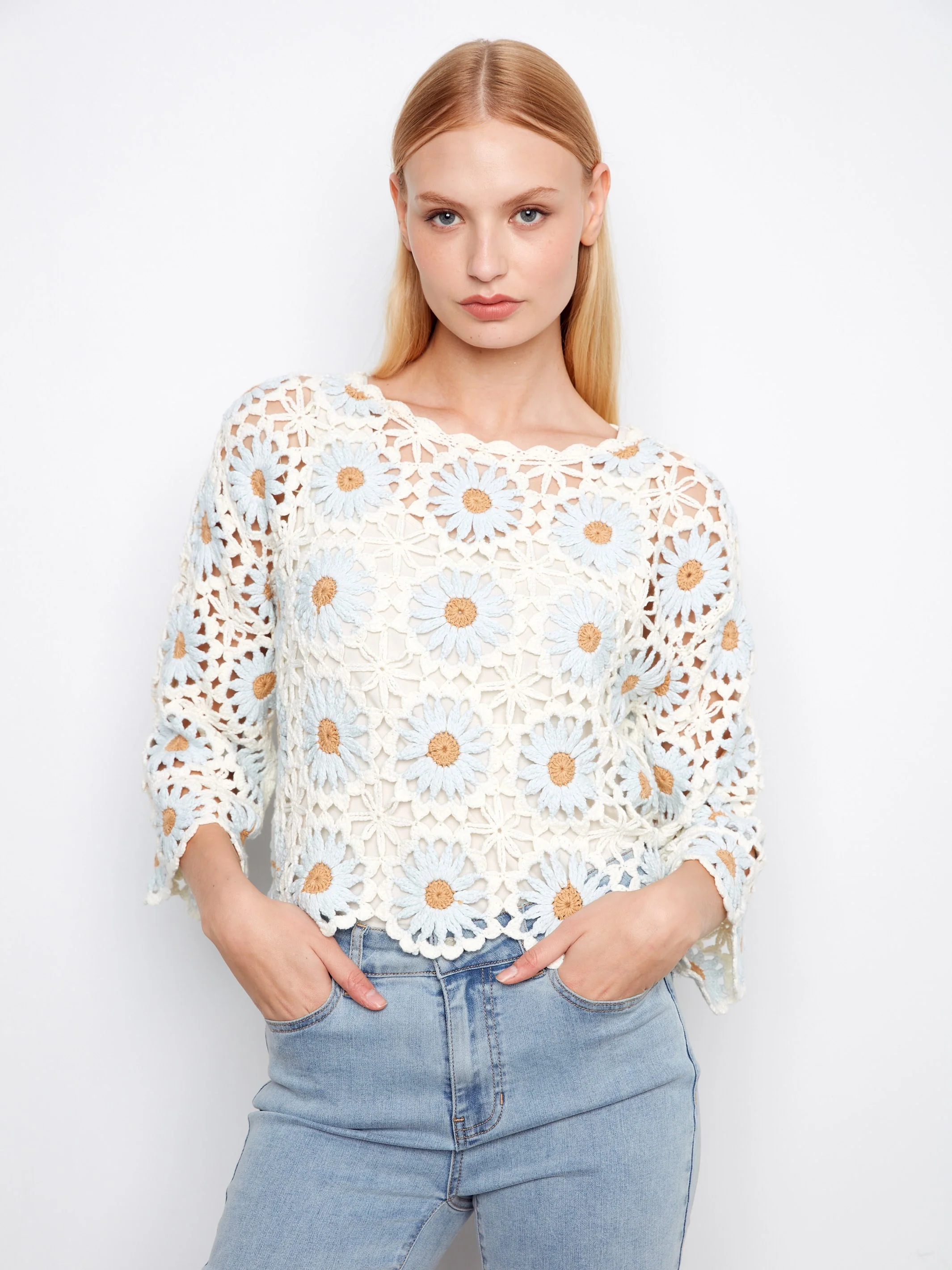 Floral Hand-Crochet Sweater - Powder - Image 2