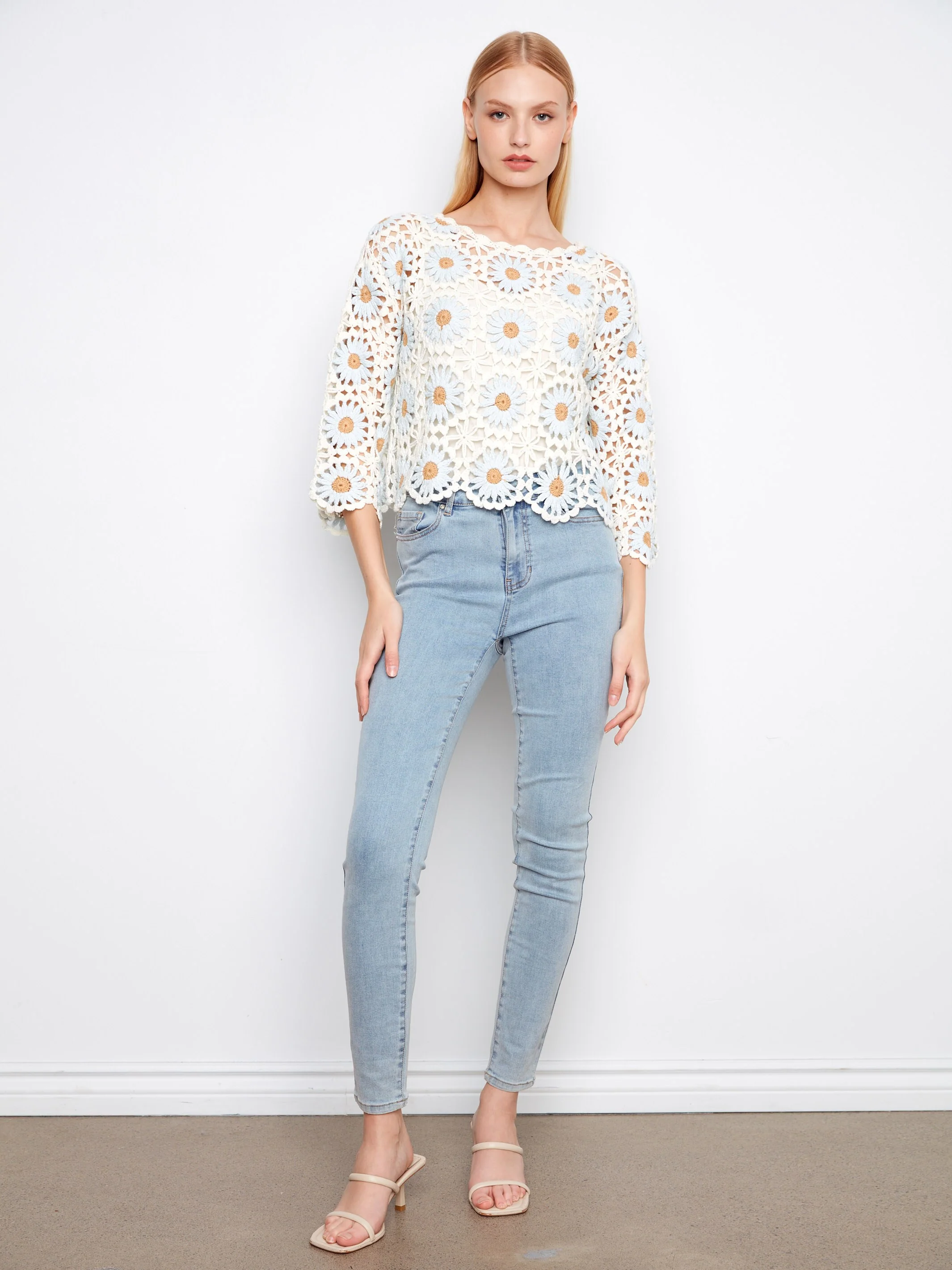 Floral Hand-Crochet Sweater - Powder - Image 3