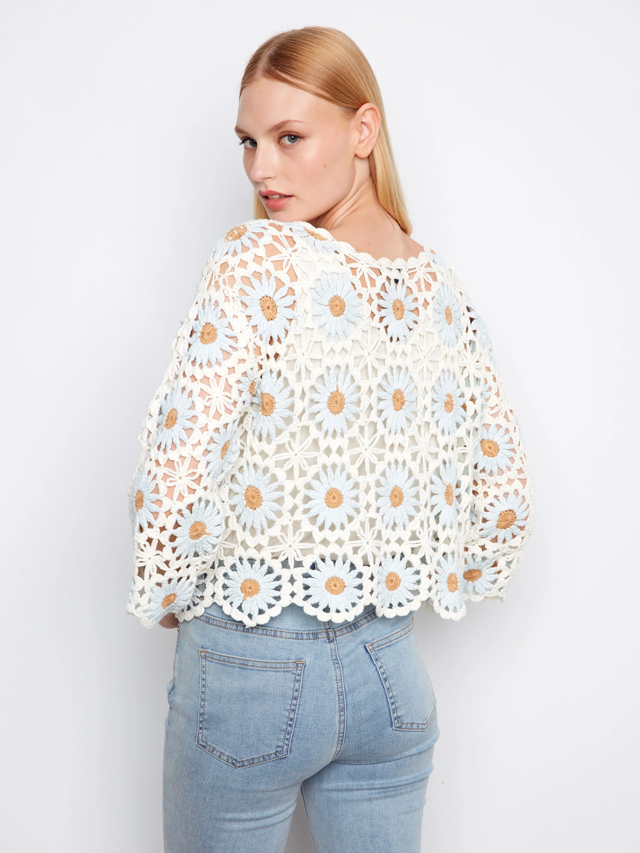 Floral Hand-Crochet Sweater - Powder - Image 4