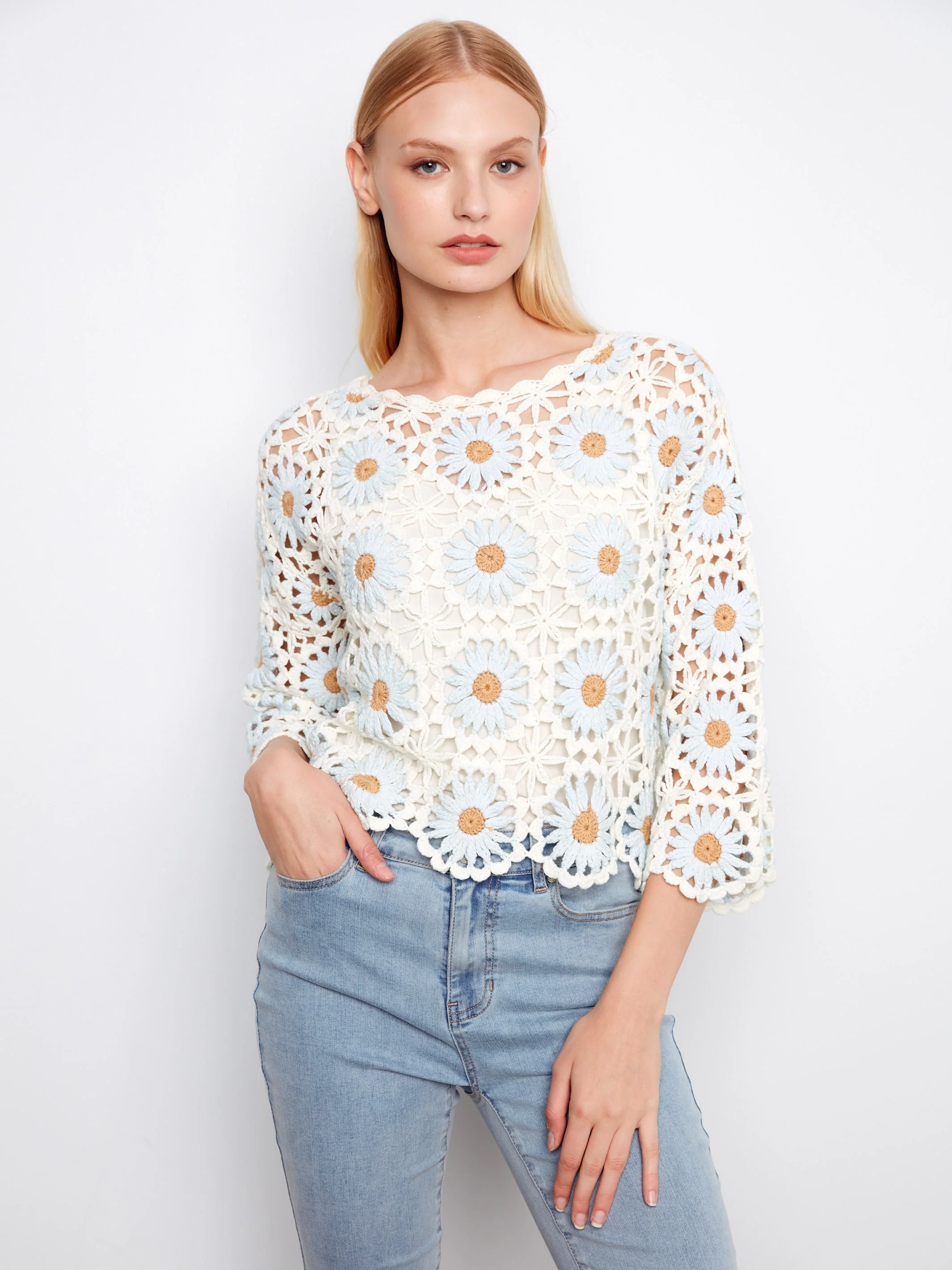 Floral Hand-Crochet Sweater - Powder - Image 6