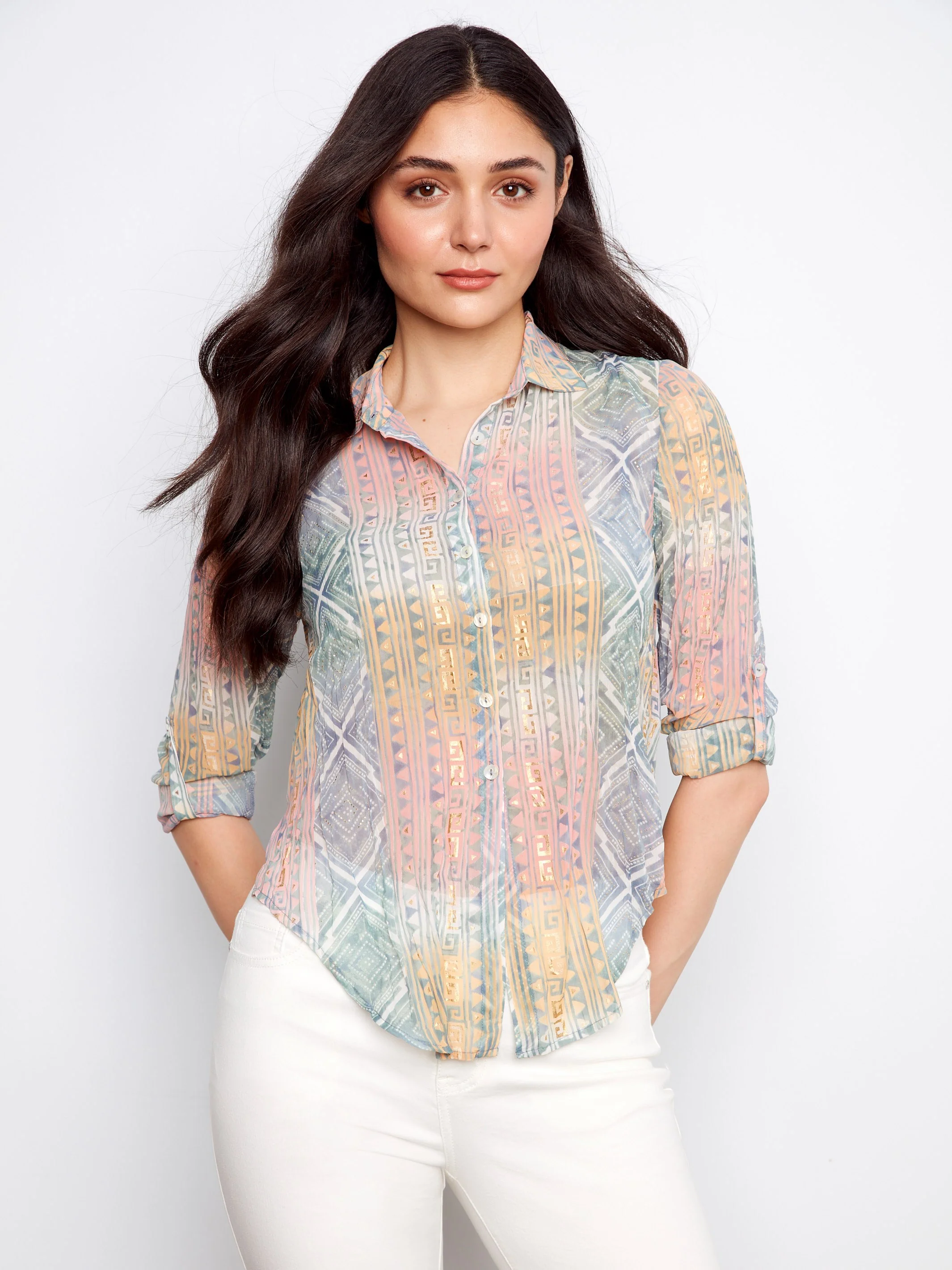Foiled Printed Crinkle Shirt - Marigold - Image 3