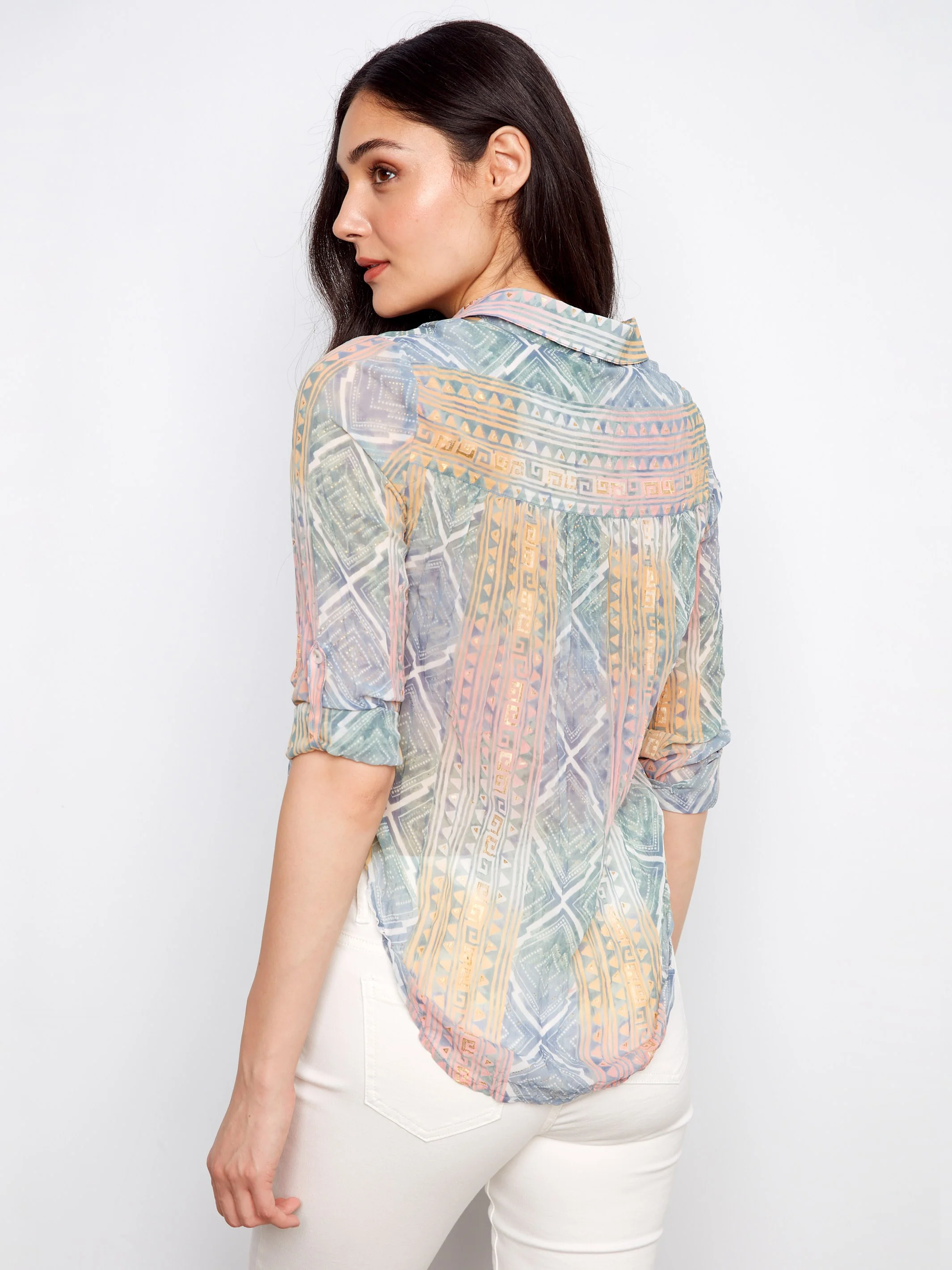 Foiled Printed Crinkle Shirt - Marigold - Image 4