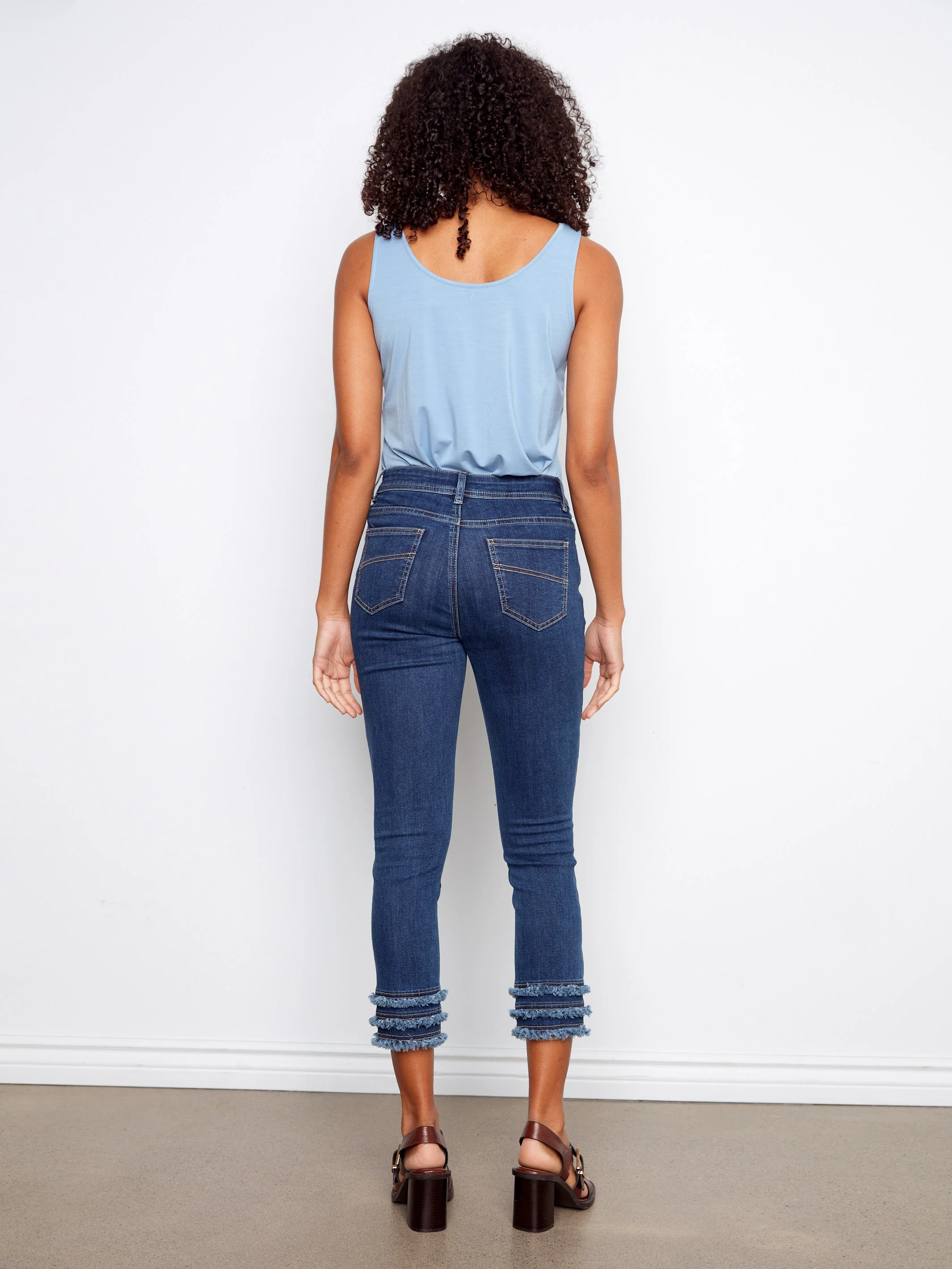 Frayed Hem Cropped Denim Pants - Indigo - Image 4