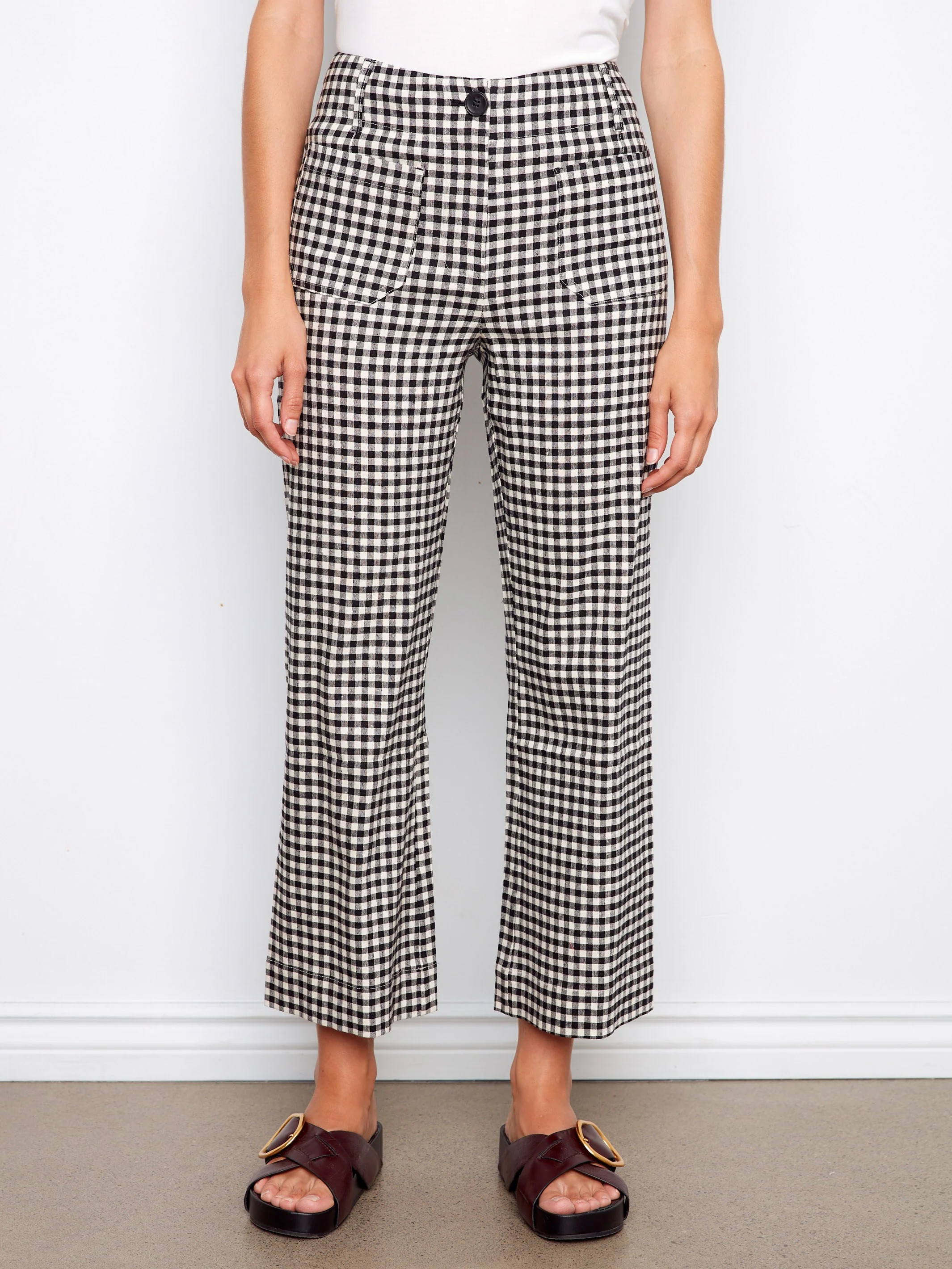 Gingham Cropped Linen Blend Pants - Vichy - Image 2