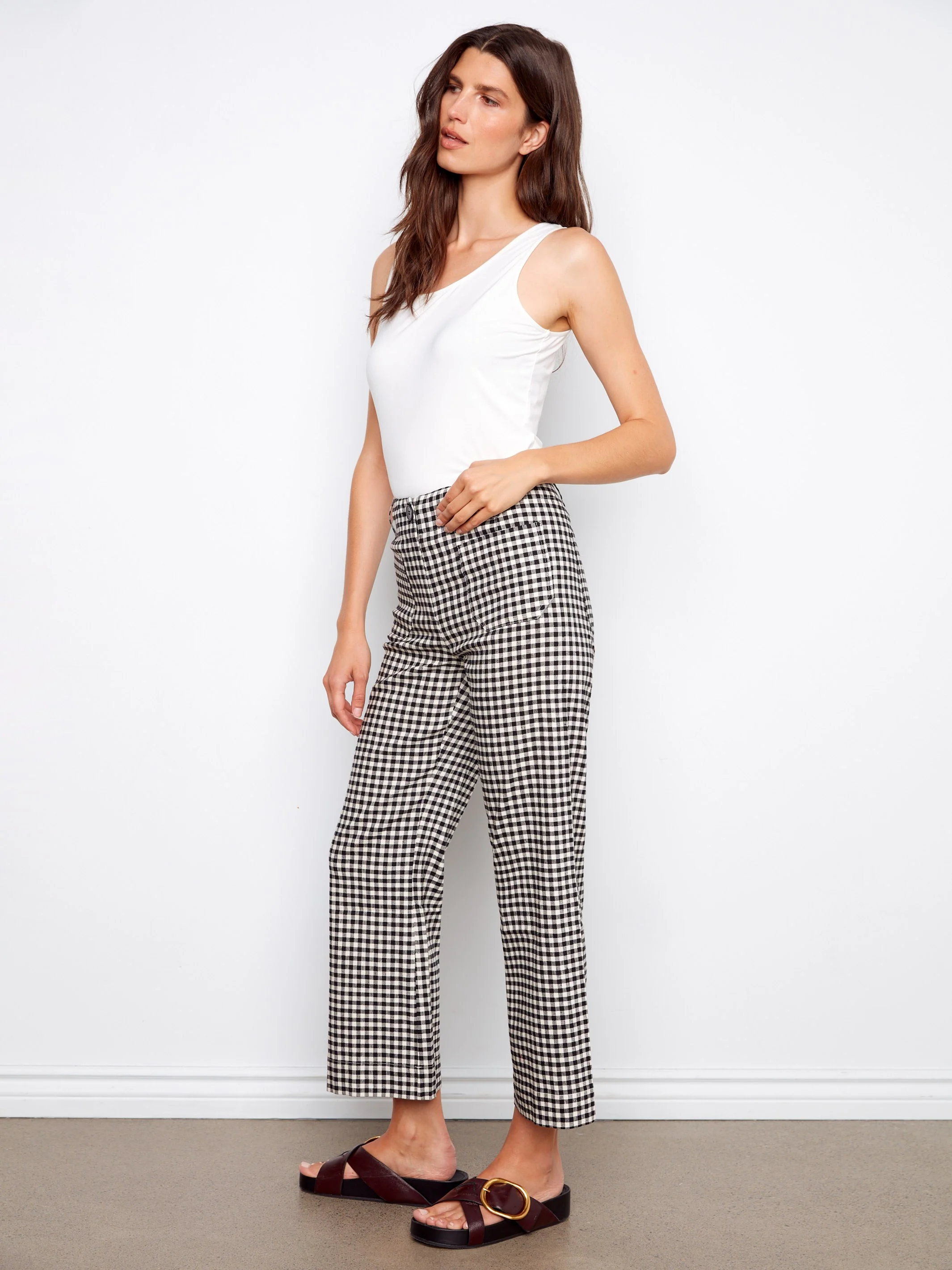 Gingham Cropped Linen Blend Pants - Vichy - Image 3