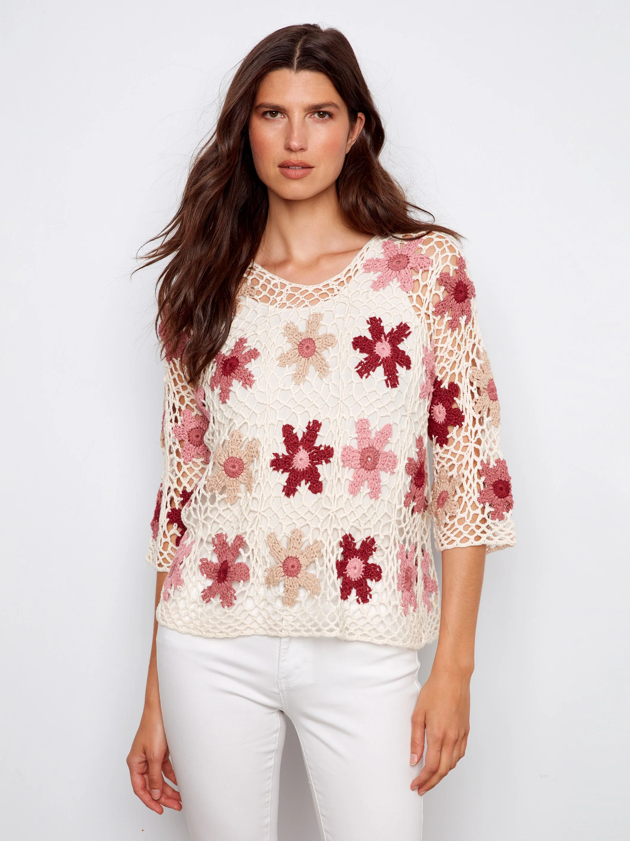 Floral Hand-Crochet Top - Carnation
