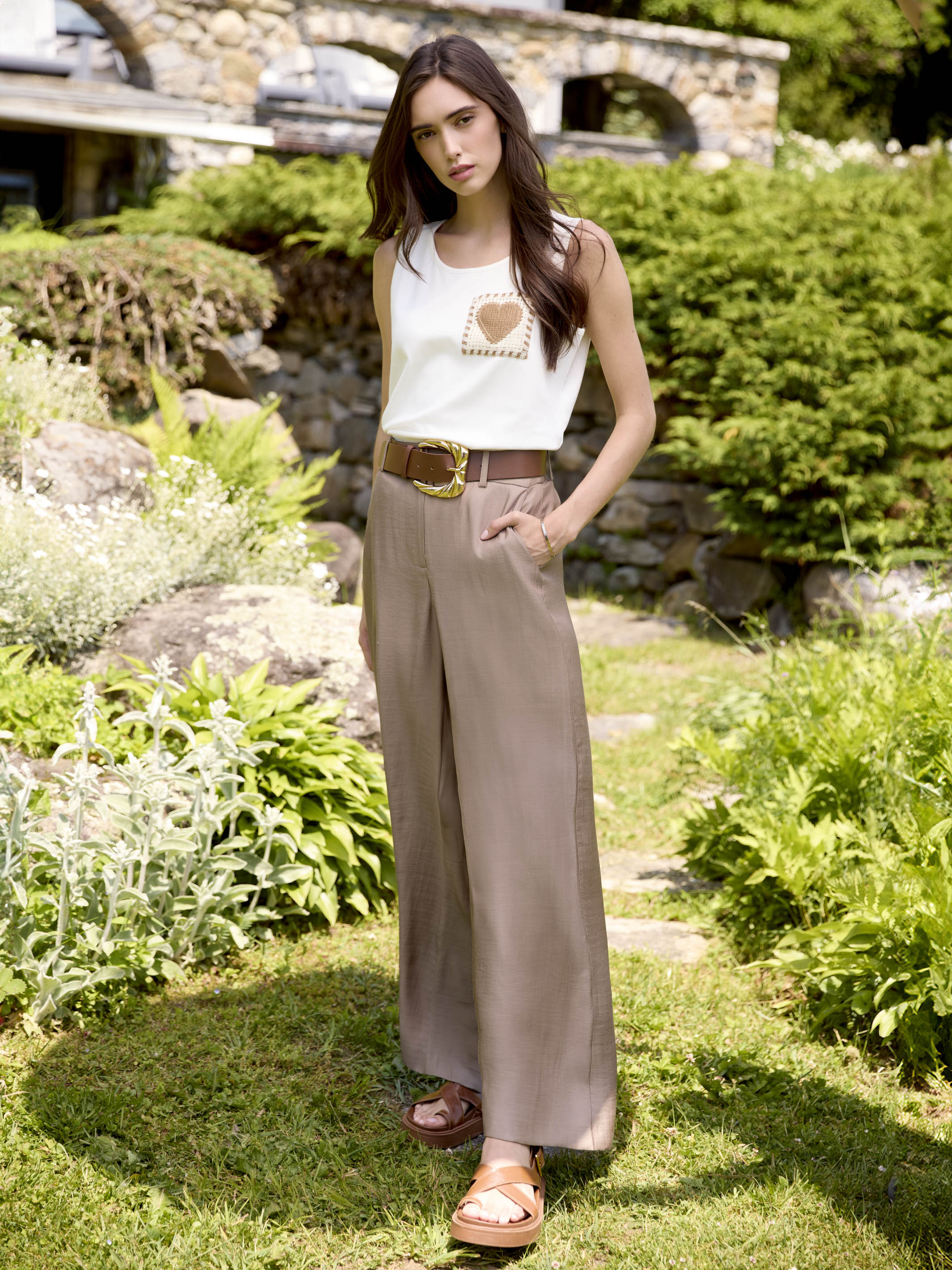 Knit Tank Top With Crochet Pocket - Ecru - Image 7