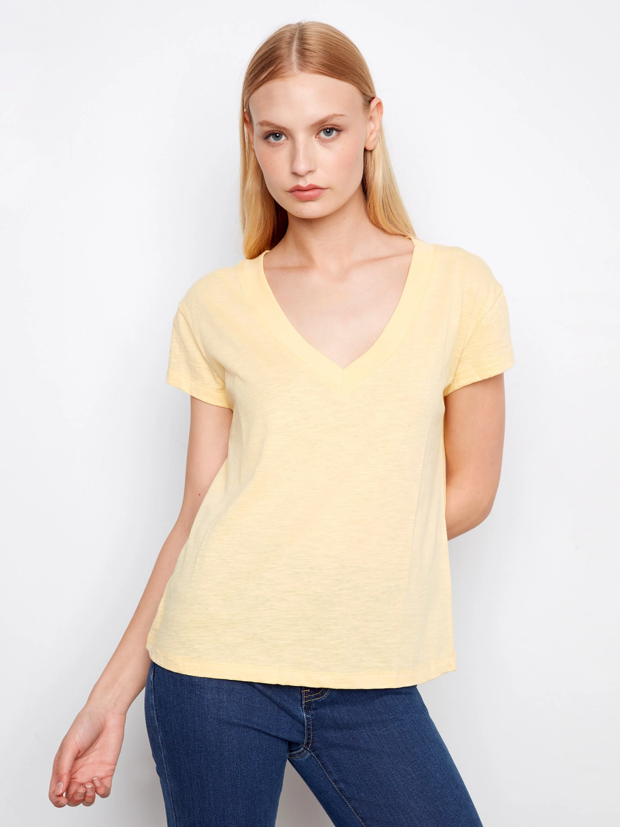 Organic Cotton Drop Shoulder V-Neck T-Shirt - Sunshine